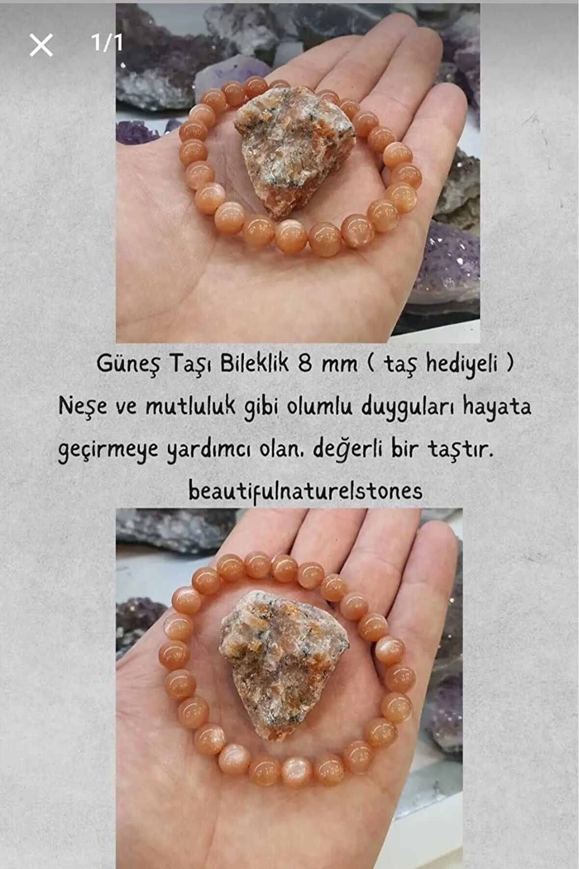 GÜNEŞ TAŞI 8MM DOĞAL TAŞ BİLEKLİK TAŞ HEDİYELİ
