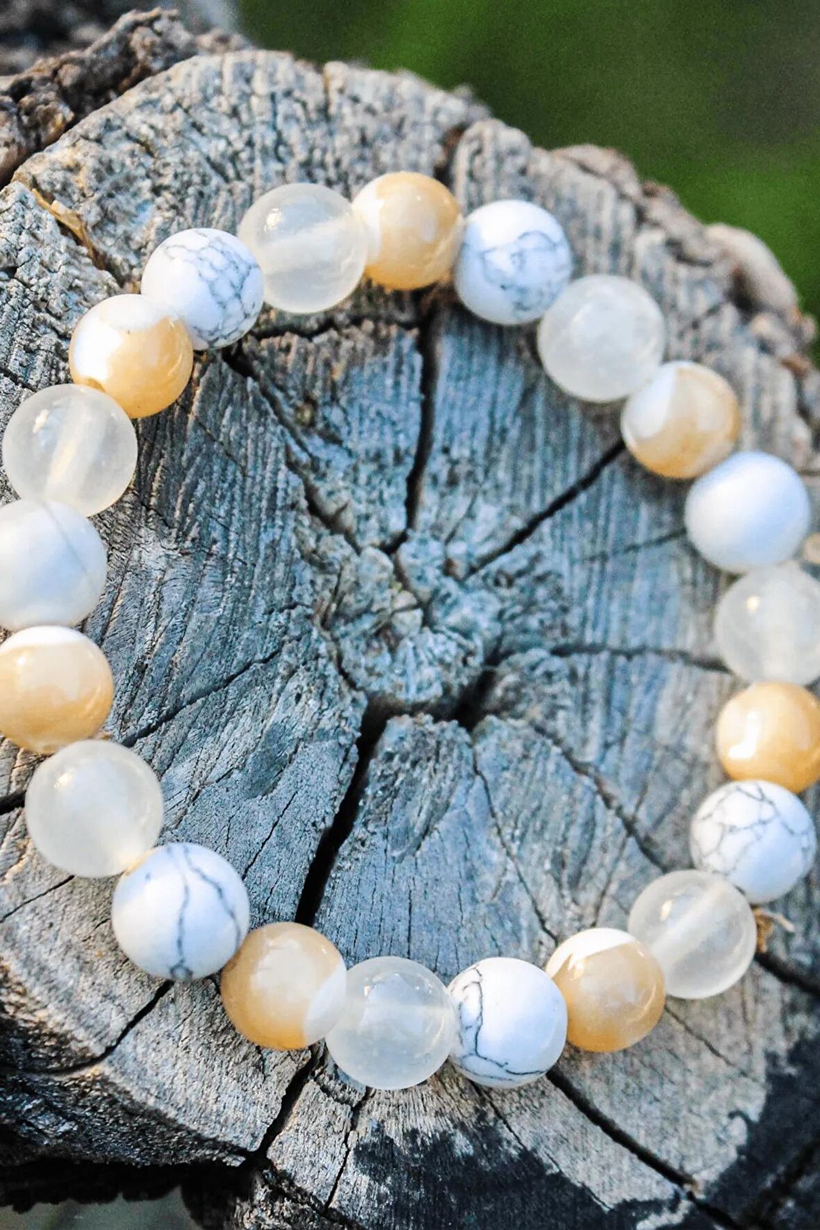 Su Gibi Ol Doğal Taş Tılsım Bilekliği Düz 8mm (Esmer Sedef, Selenit, Havlit Taşı) Chi-Zen Bileklik