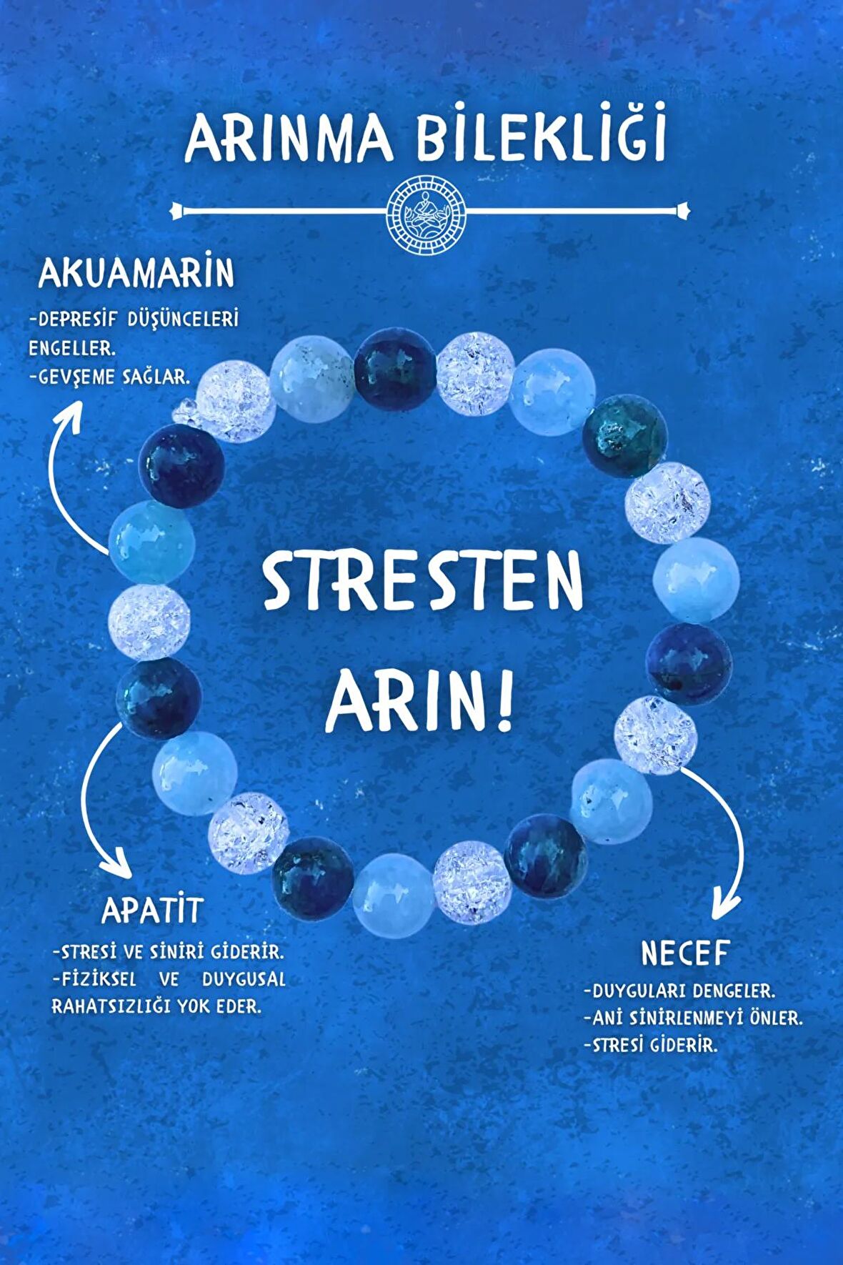 Arınma Doğal Taş Tılsım Bilekliği DÜZ 8MM 21'Lİ (Akuamarin, Necef, Apatit Taşı) Chi-Zen Bileklik