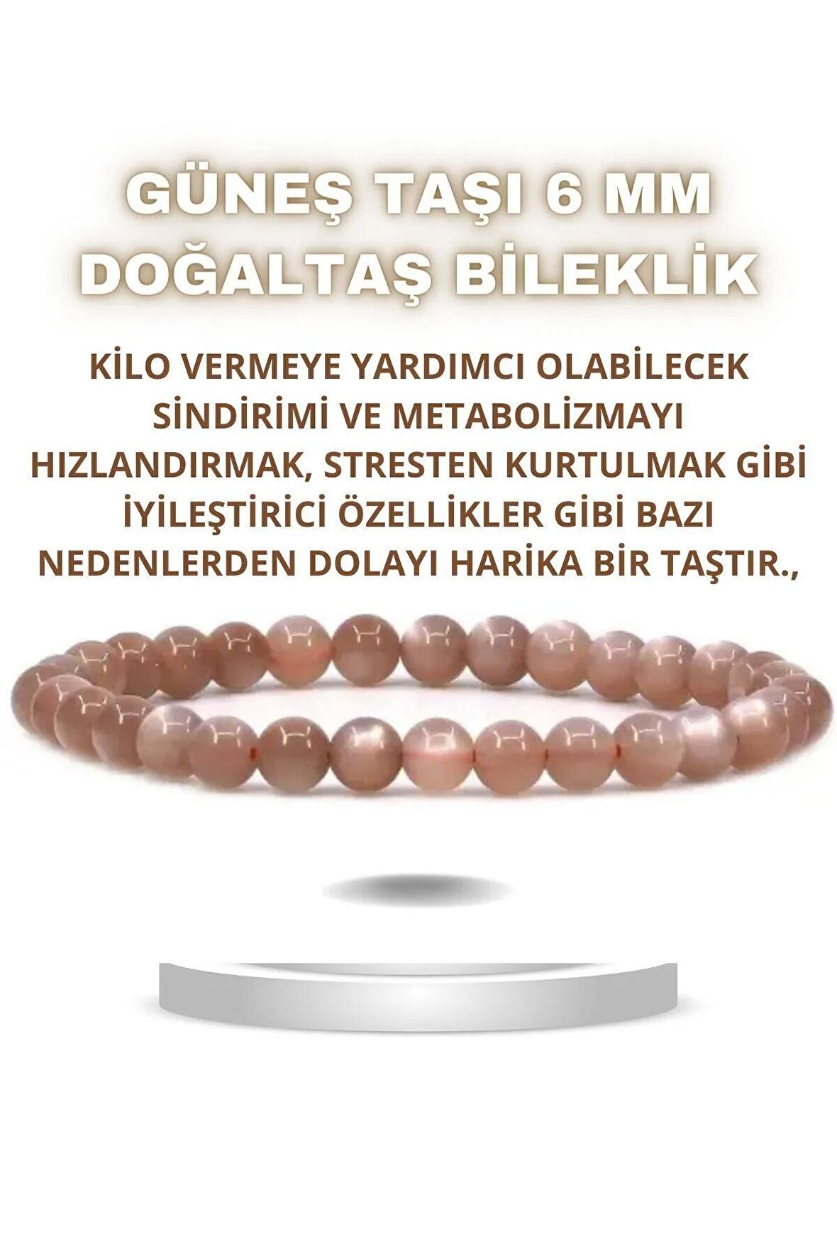Güneş Doğal Taş Bileklik 6 Mm ( Kilo Vermeye Yardımcı ) Aa Kalite