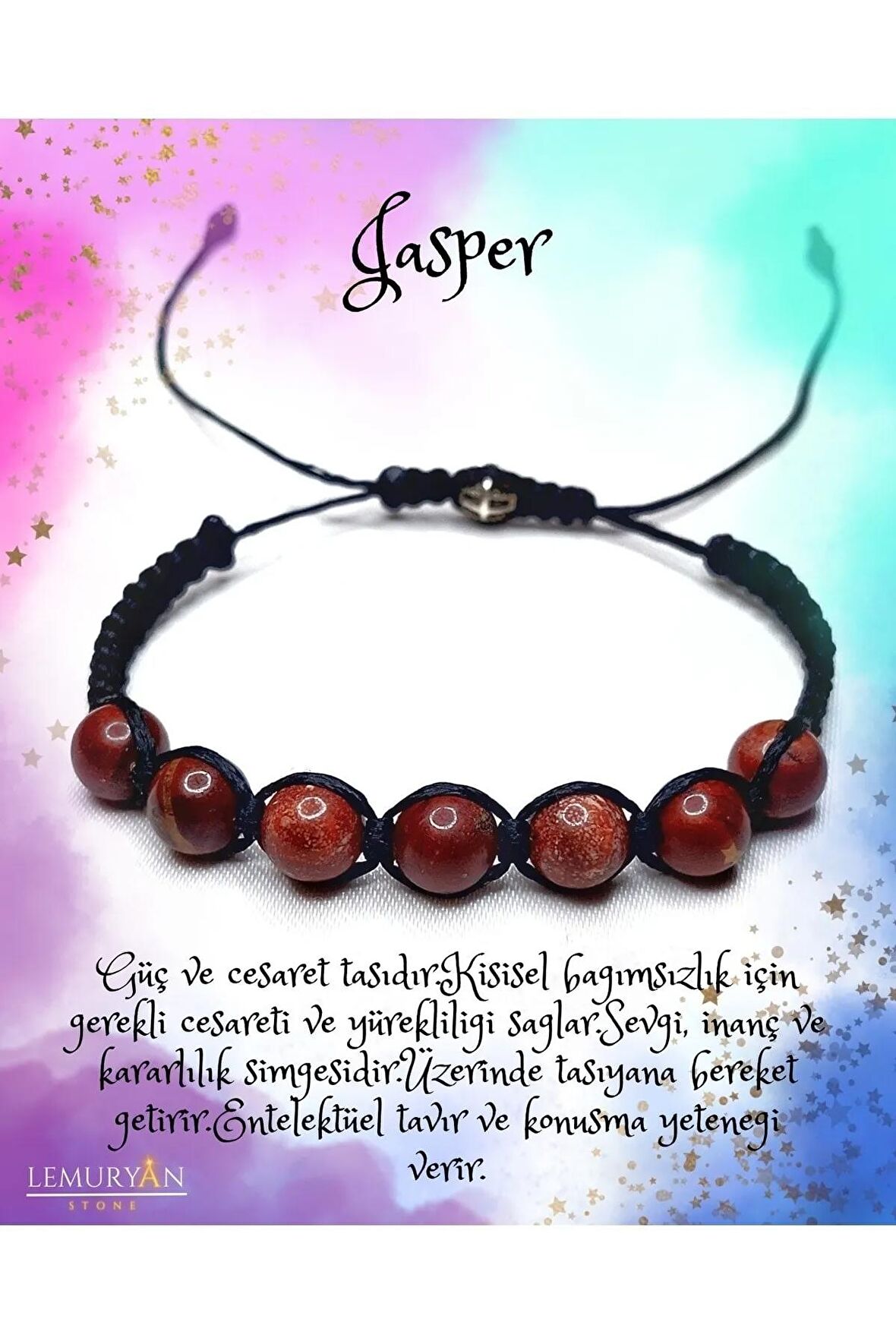 Doğaltaş Jasper Makrome Örgülü Ayarlanabilir Unisex Bileklik