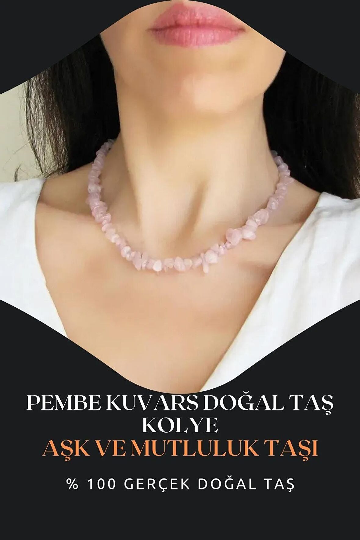 Pembe Kuvars Doğal Taş Kolye ( Aşk , Bolluk Ve Şans ) Aa Kalite 45 Cm