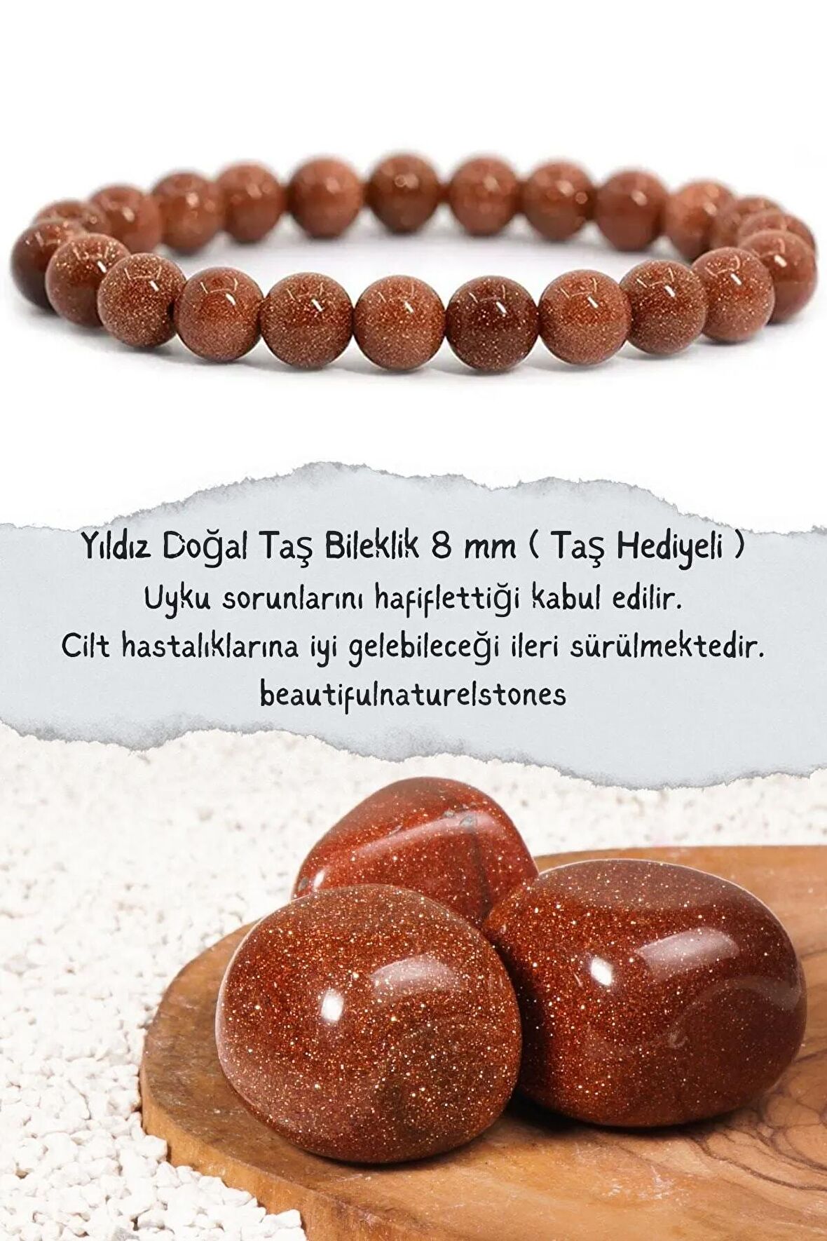Yıldız Doğal Taş Bileklik 8 Mm ( Taş Hediyeli ) (uyku Sorunu Ve Yıldız Düşüklüğü ) Aa Kalite