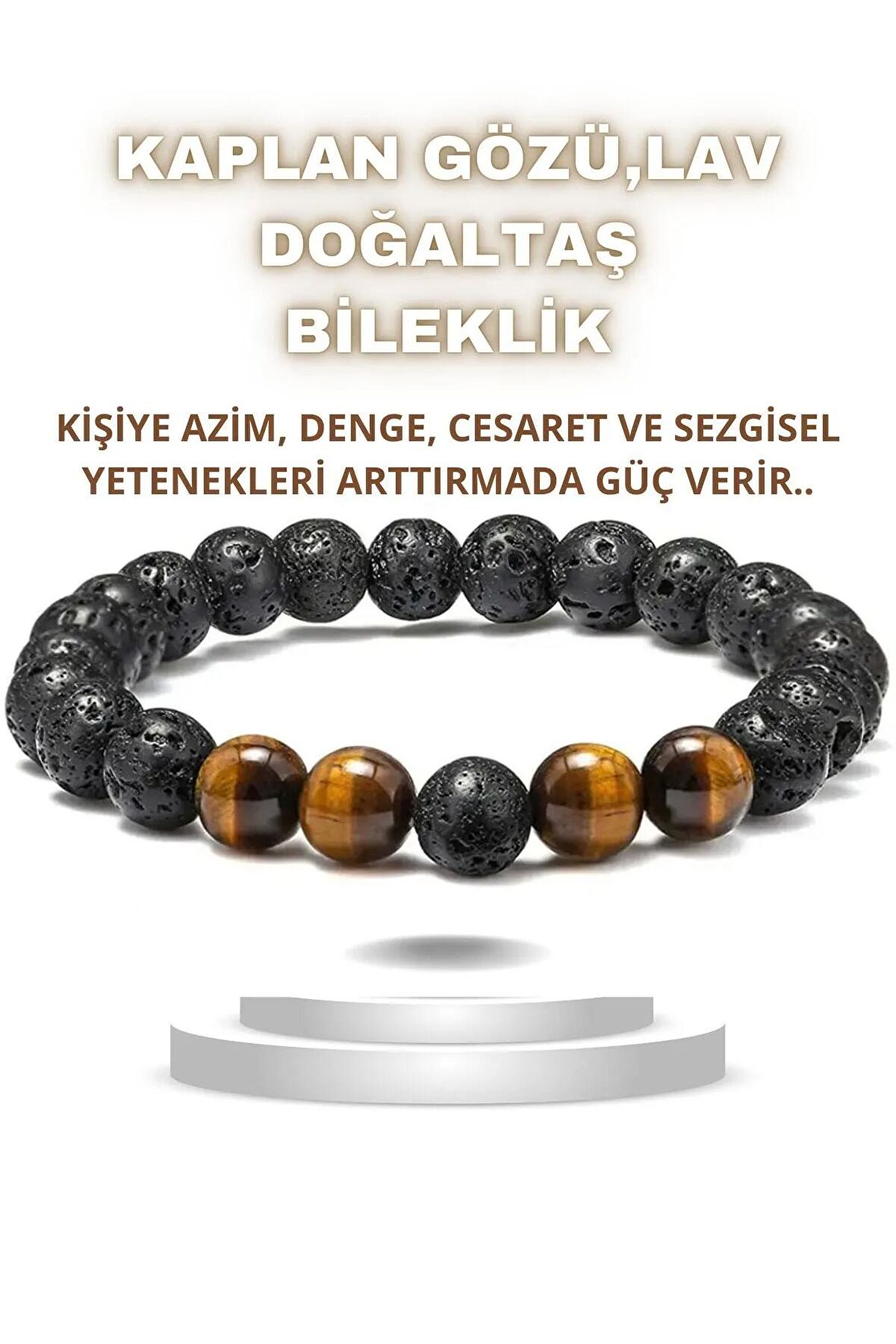 Kaplan, Lav Doğal Taş Bileklik 1. Sınıf Kalite ( Azim, Denge, Cesaret )