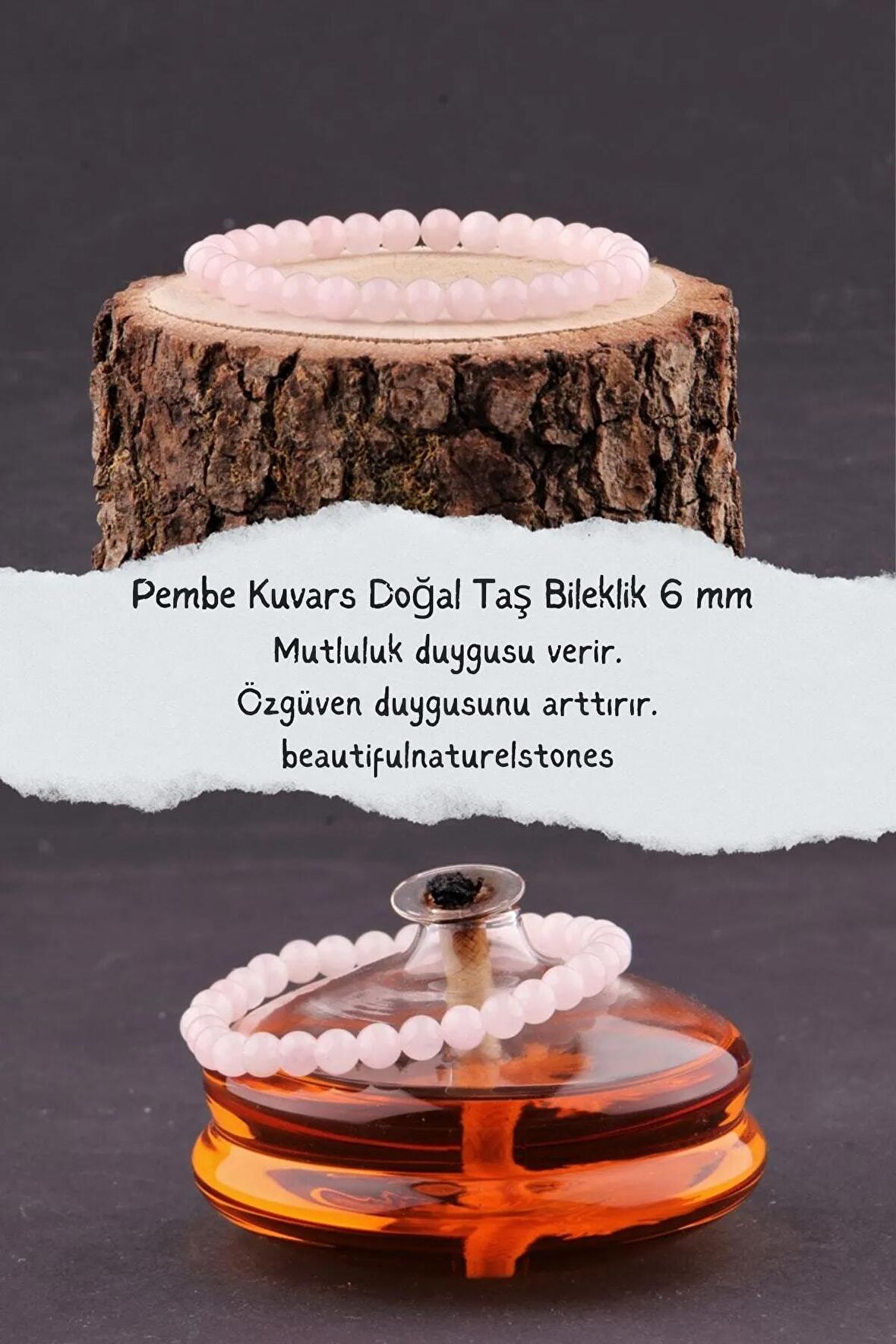 Pembe Kuvars Doğal Taş Bileklik 6 Mm ( Mutluluk,özgüven,sağlık)