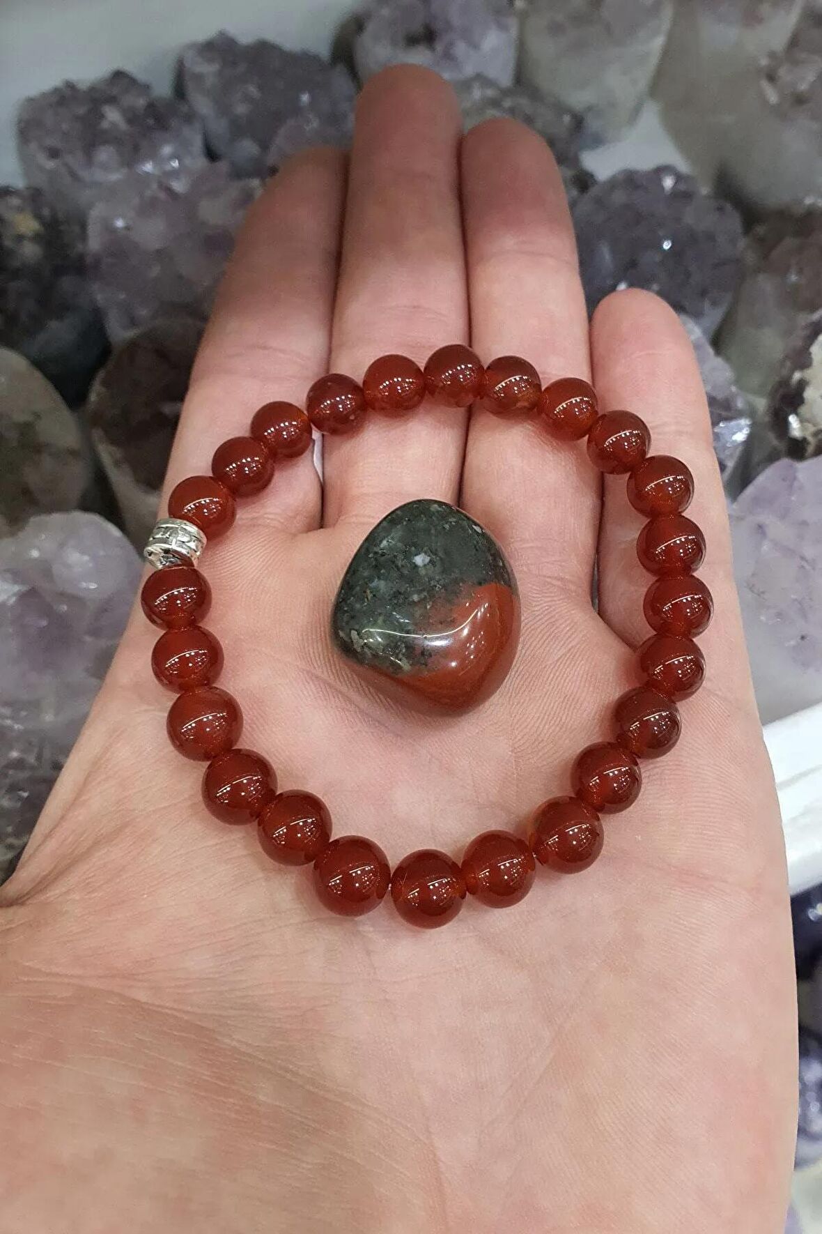 Akik Doğal Taş Bileklik 8 Mm ( Kan Taşı Hediye ) ( Nazara Karşı Koruma ) Aa Kalite