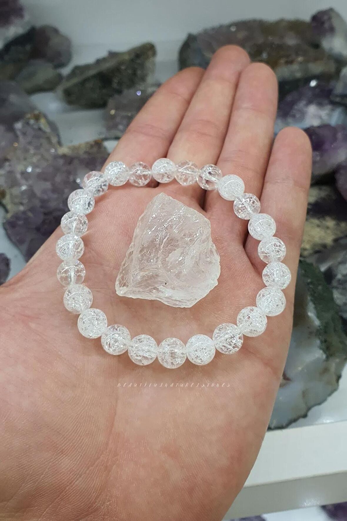 Necef Doğal Taş Bileklik Aa Kalite 8 Mm ( Kristal Kuvars Hediye ) (dengeli Ve Sağlıklı Tutar)