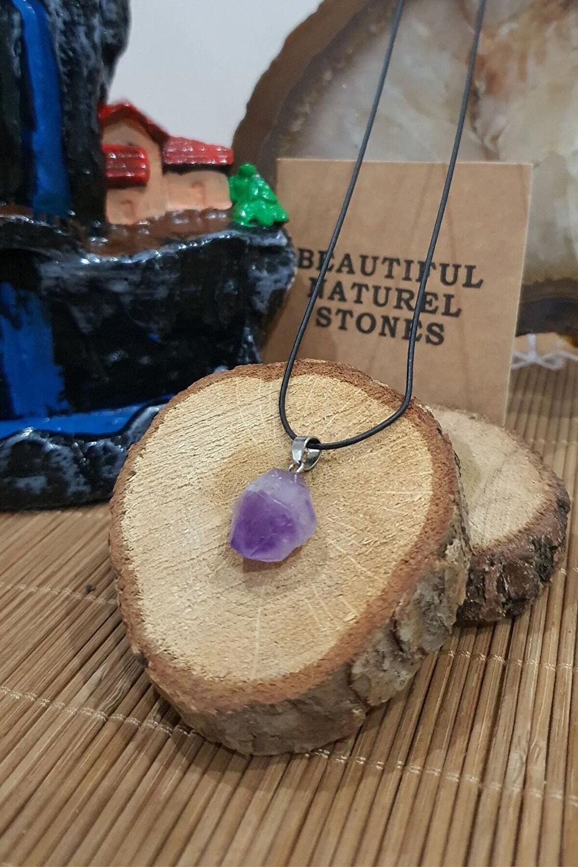 Ametist Ham Doğal Taş Kolye ( Radyasyon Koruyucu , Pozitif Enerji )