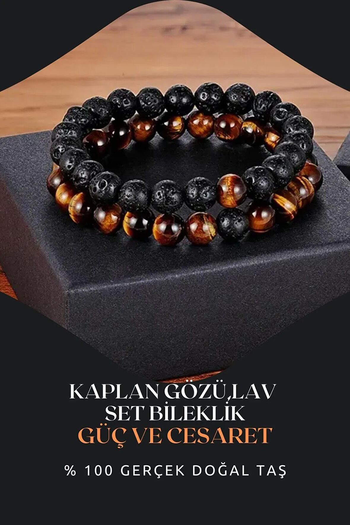 Kaplan Gözü,lav Doğal Taş Bileklik Seti 8 Mm ( Duyulan Kaygılara Karşı Etkilidir ) Aa Kalite