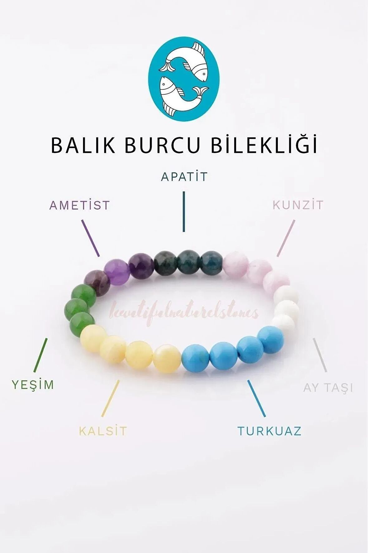 Balık Burcu Doğal Taş Bileklik 8 Mm ( Inanmak Yaşamın En Anlamlı Noktasıdır )