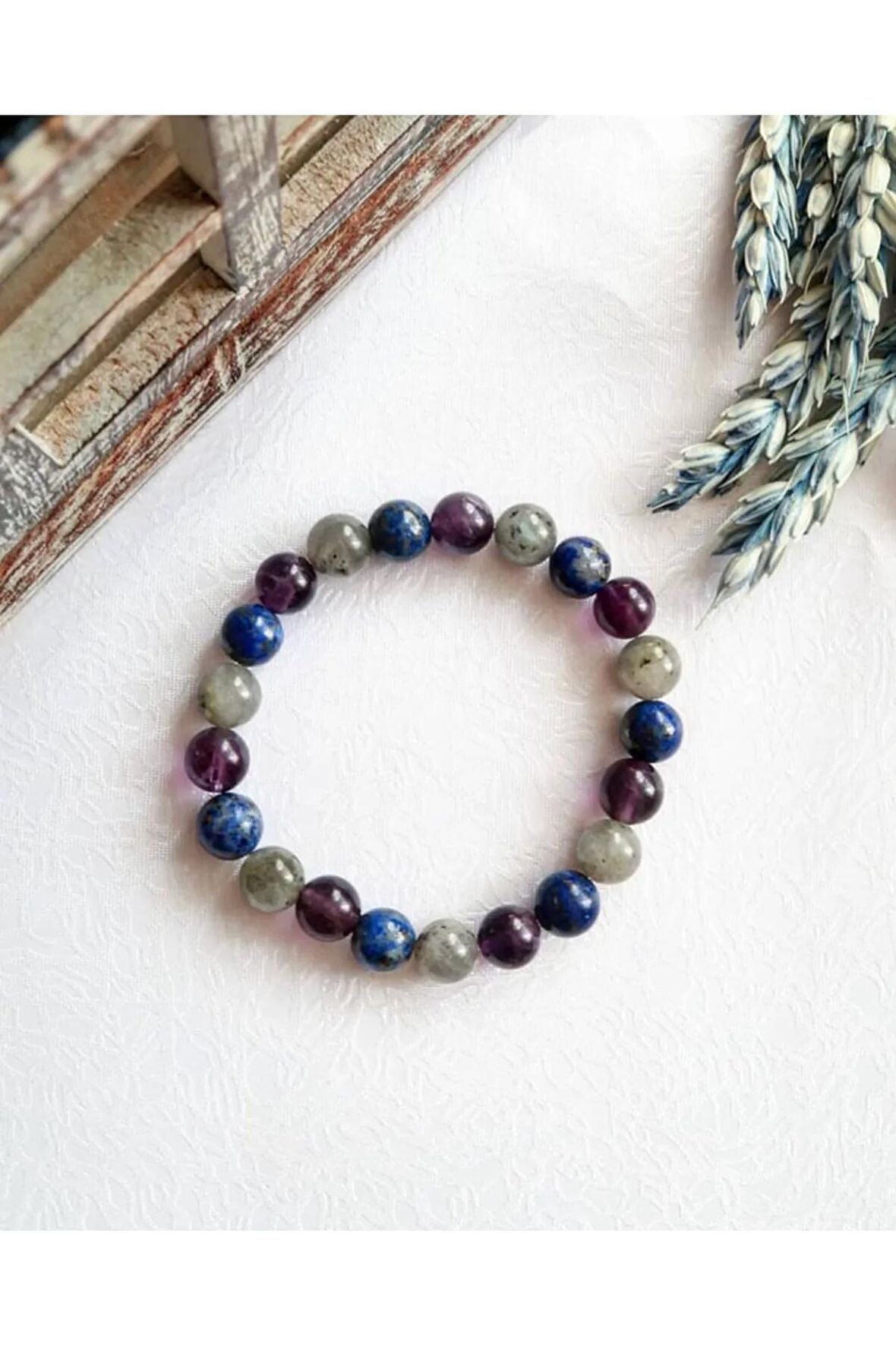 Doğaltaş Karma Unisex Bileklik Lapis Lazuli Labradorit Ametist Taşı