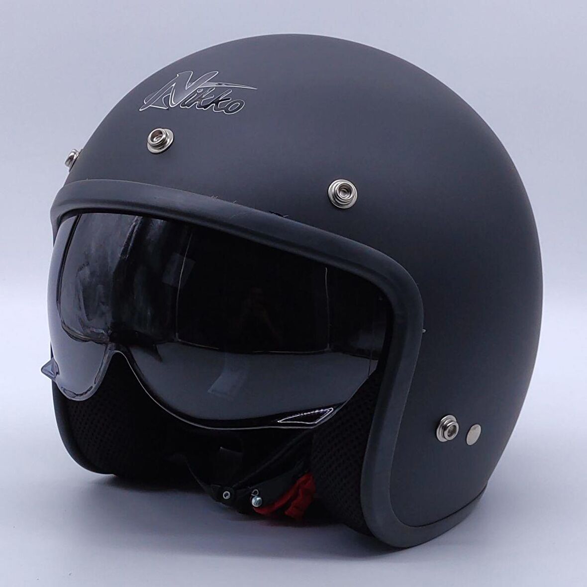 Nikko N313 Yarım Chopper Güneş Vizörlü Kask (Mat Siyah) L