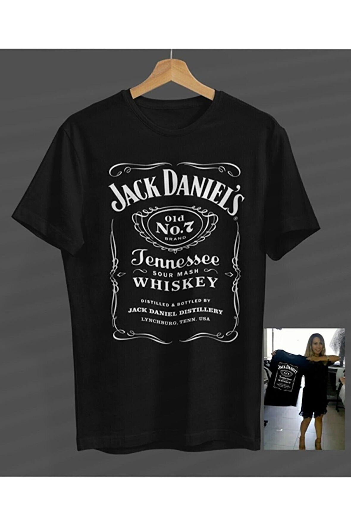 Jack Daniels Viski Baskılı Siyah Overisize T-shirt