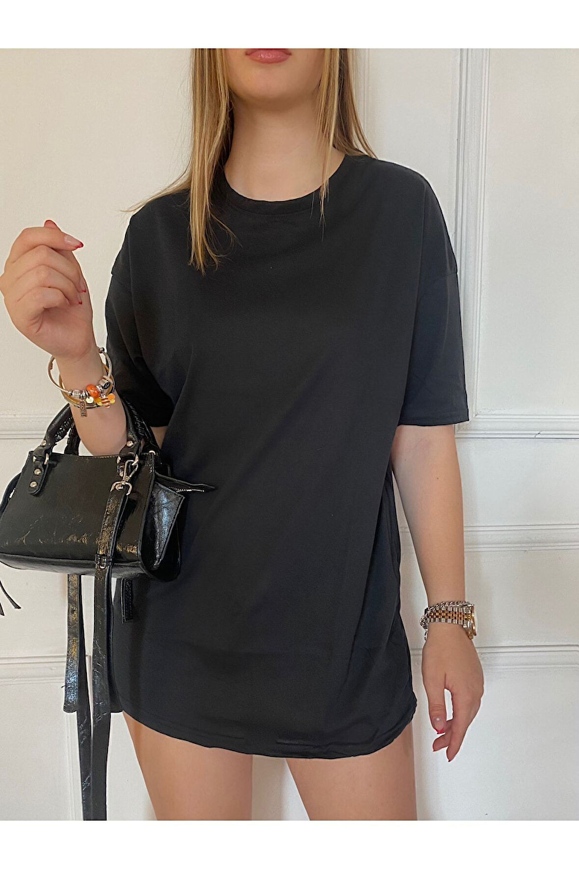 Unısex Düz Renk Basic Oversize Pamuklu Örme Kısa Kollu Bol Kalıp Tshirt