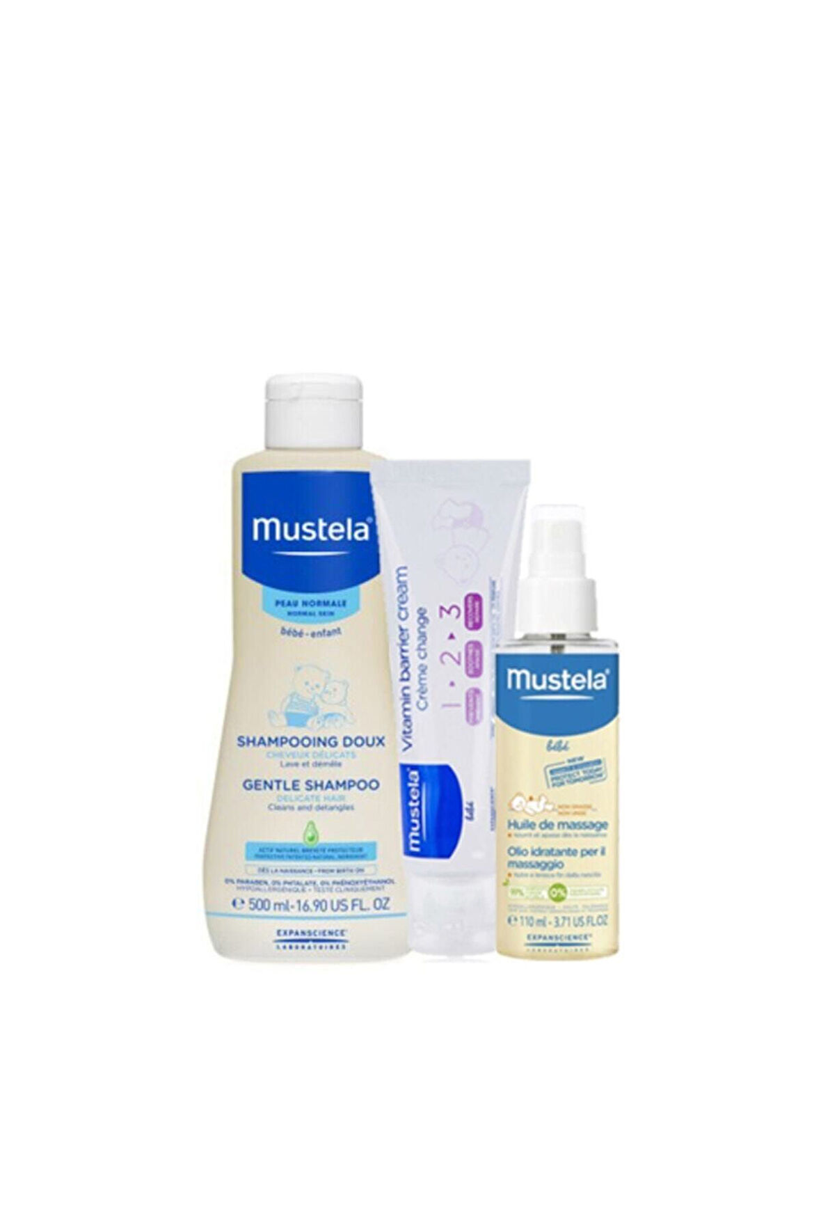 Mustela Günlük Set | Şampuan - Masaj Yağı - Pişik Kremi Orijinal Boy