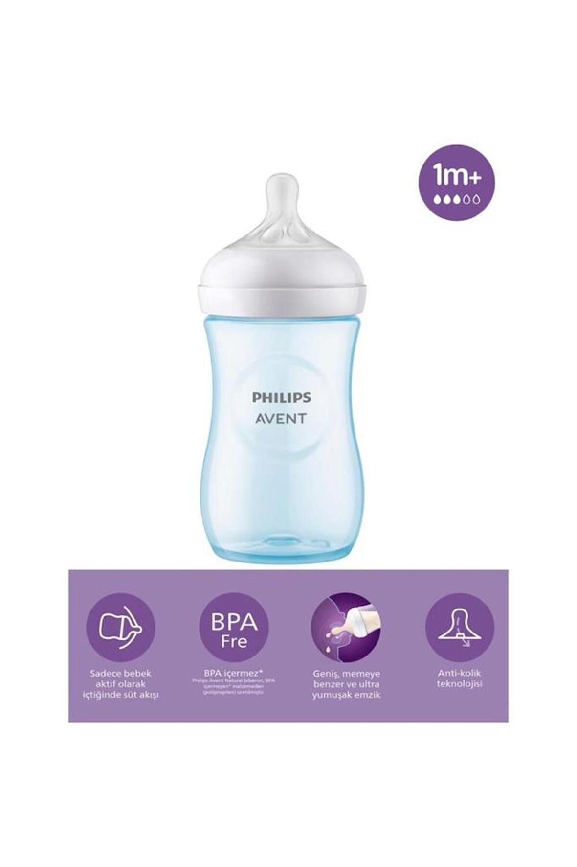 Philips Avent Natural Response Doğal Tepkili PP Mavi Biberon 1+ Ay 260 Ml - MAVİ