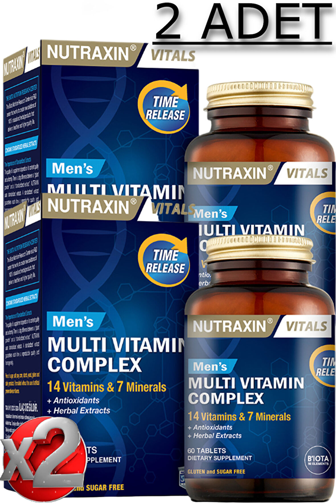 2 Adet Nutraxin Men's Multi Vitamin ve Mineral Complex 60 Adet Tablet - (Erkeklere Özel Formül)