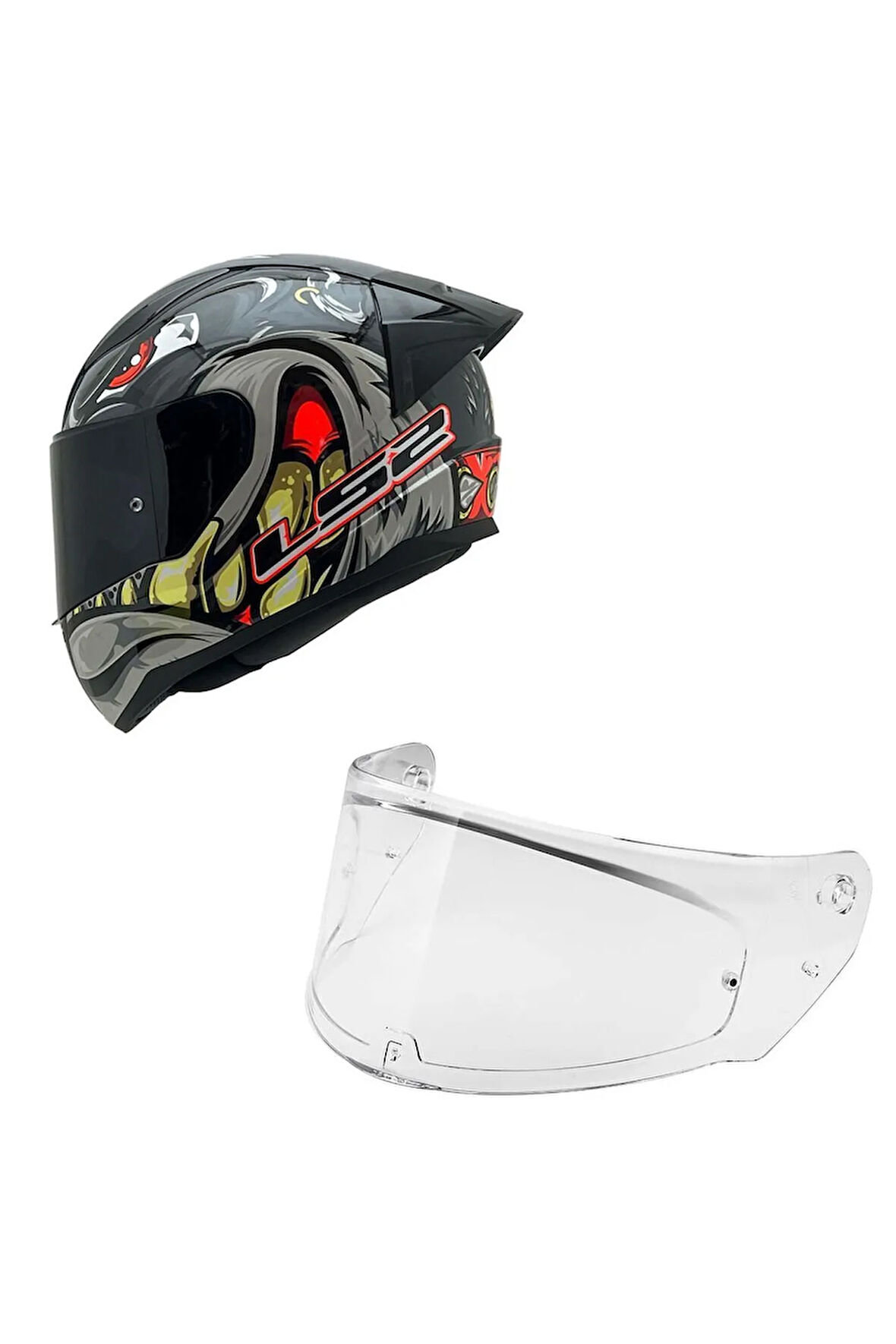 Rapıd 2 Spox Kırmızı Gri Kask Spoiler-şeffaf Cam Hediye