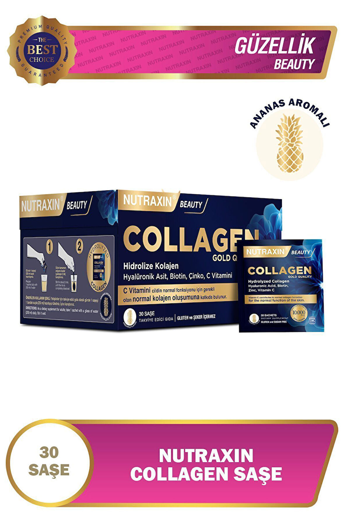 Collagen 30 Saşe 10.000 Mg Tip 1 Tip 3 Ananas Aromalı 2'li