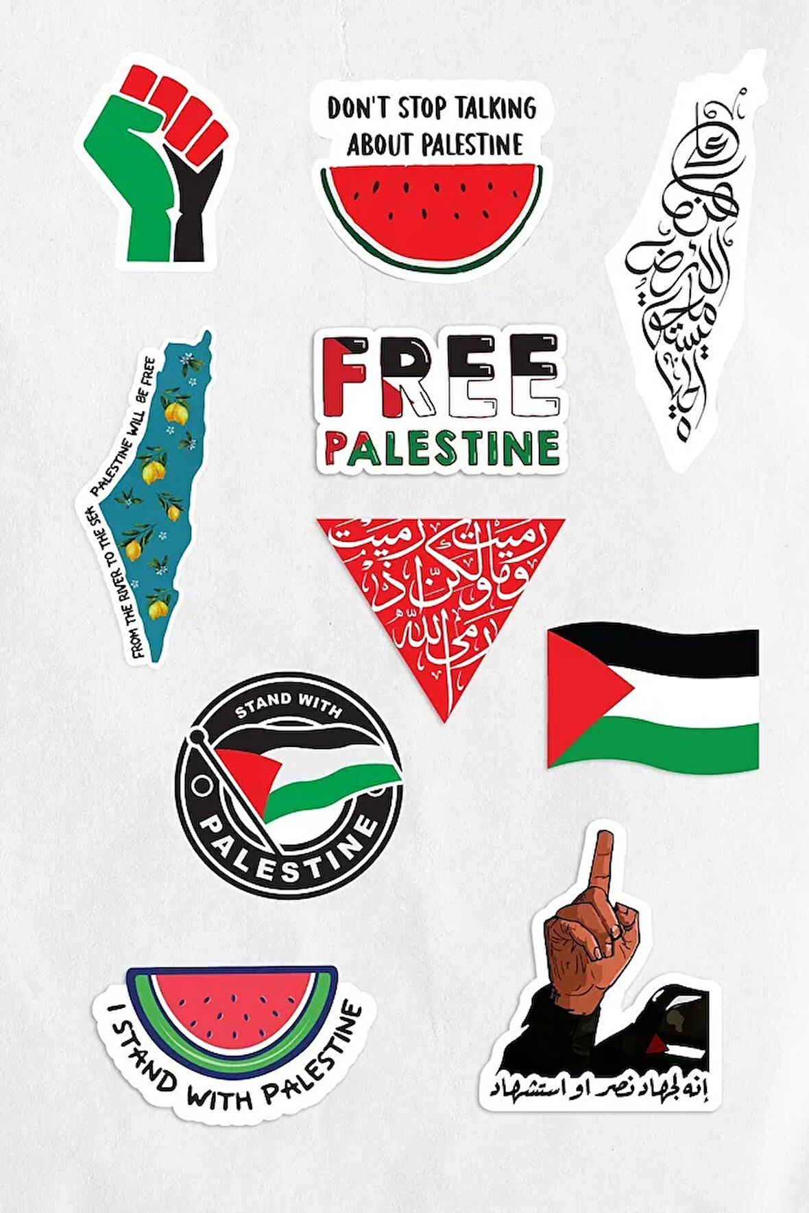 Filistin Temalı Etiket Sticker Seti 10'lu - Free Palestine Sticker Laptop Telefona Uygun