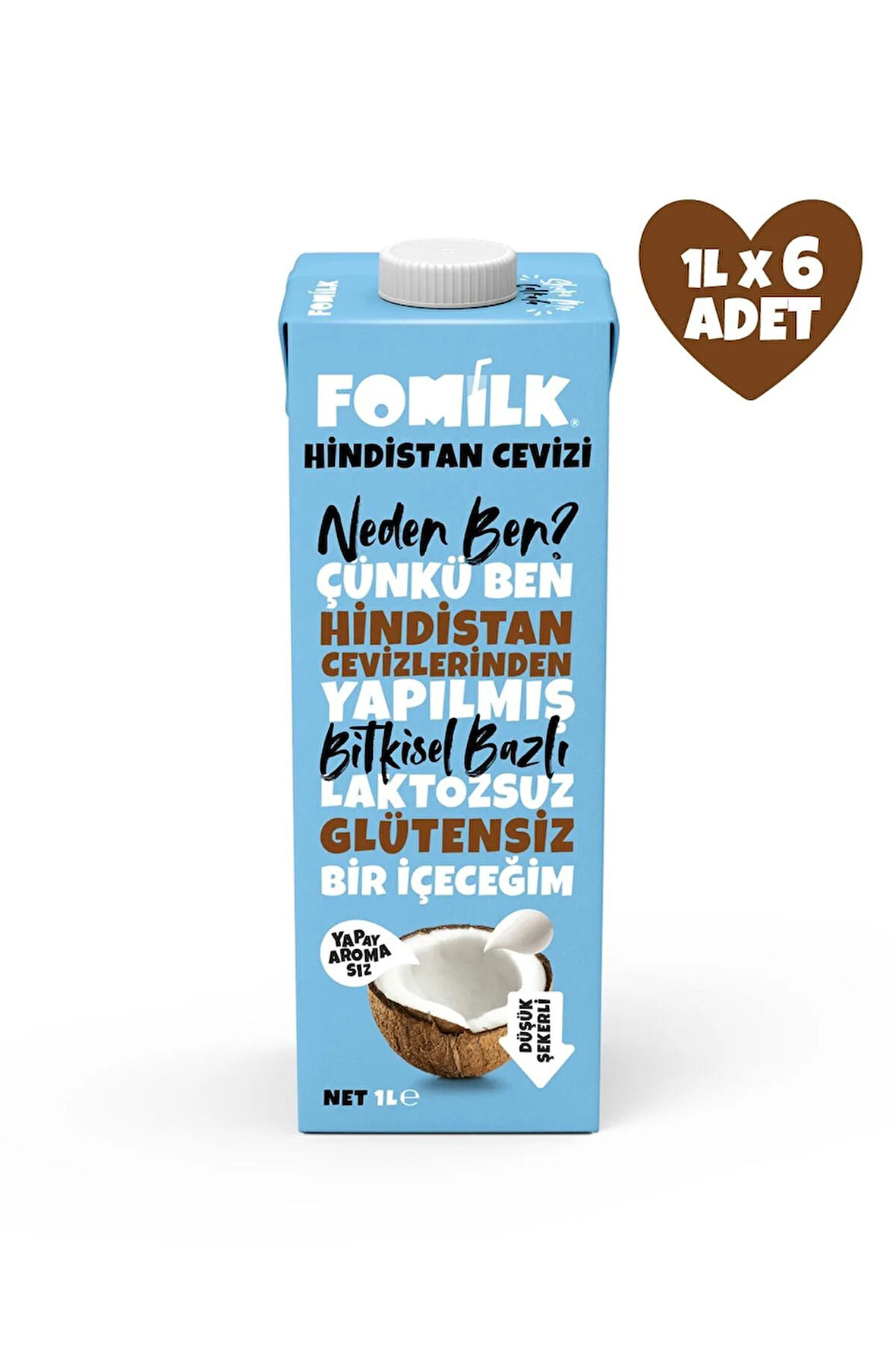 Hindistan Cevizi Sütü Glutensiz Bitkisel Bazlı Laktozsuz Vegan 1 L X 6 ADET