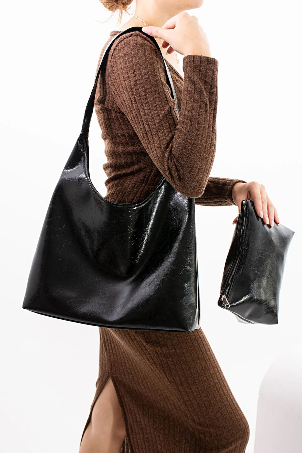 Kadın Omuz Çantası Makyaj Çantalı Kaliteli Deri