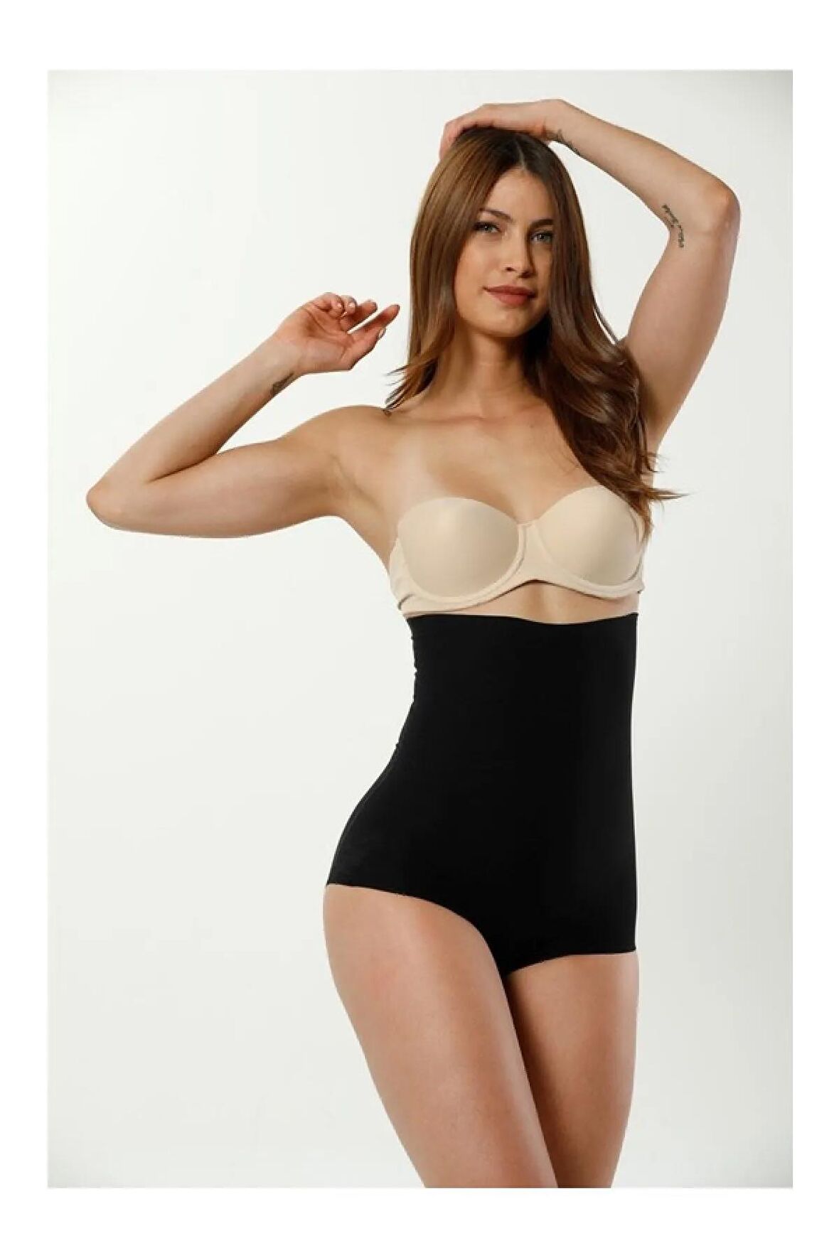 Yüksek Bel Ağraflı Slip Korse Ten