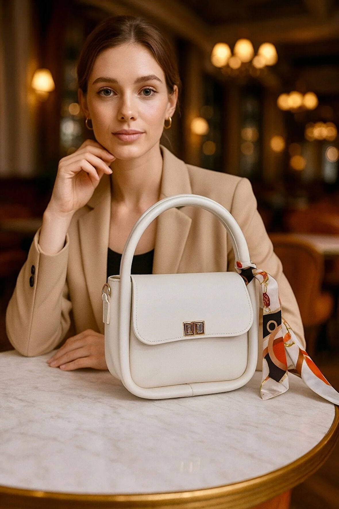 Lüks Gold Detaylı Şal Aksesuarlı Omuz & Çapraz Çanta