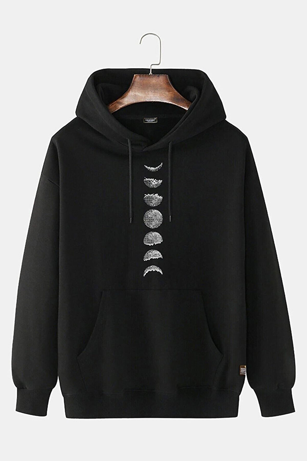 Unisex Siyah Astronot Baskılı  Hoodie Sweatshirt