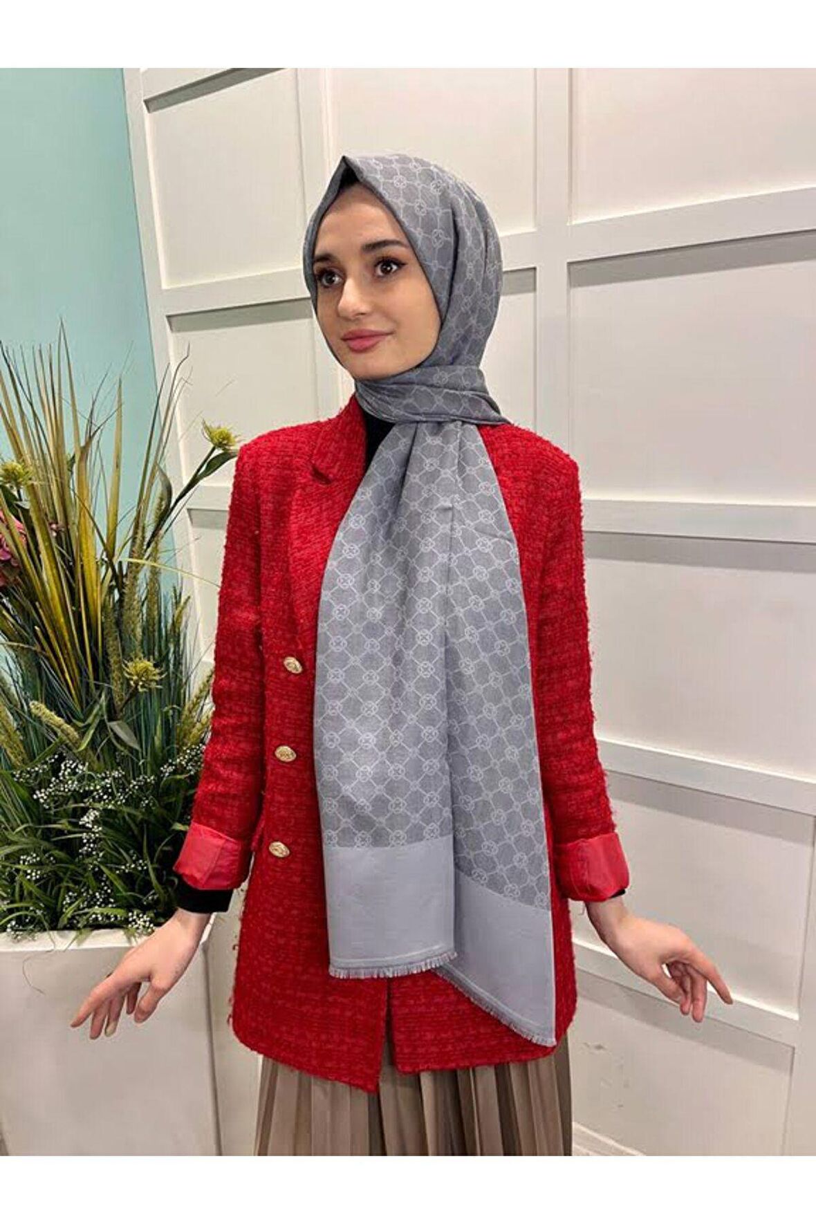 Elegance Monogram Şal 1090100 Gri İE1090100