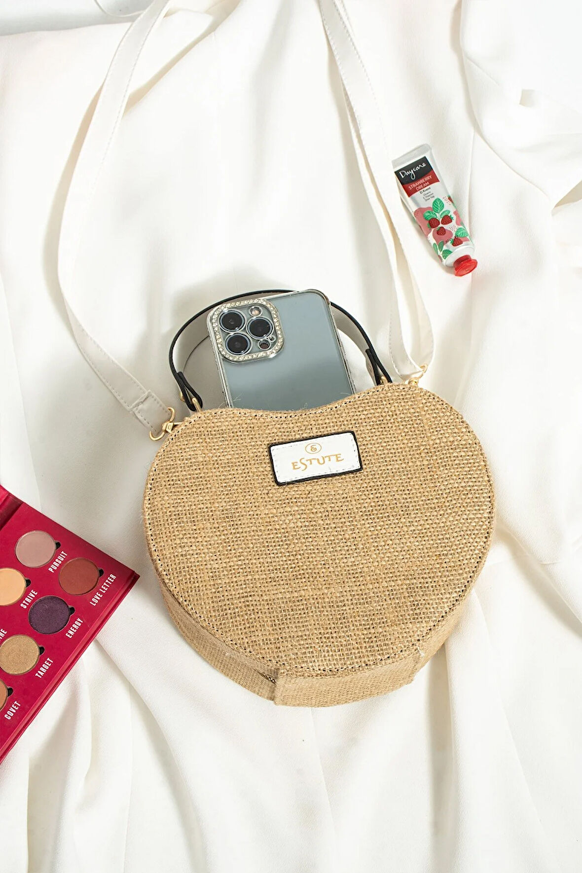 Hasır El Çantası Ve Omuz Çantası Kalpli Çanta