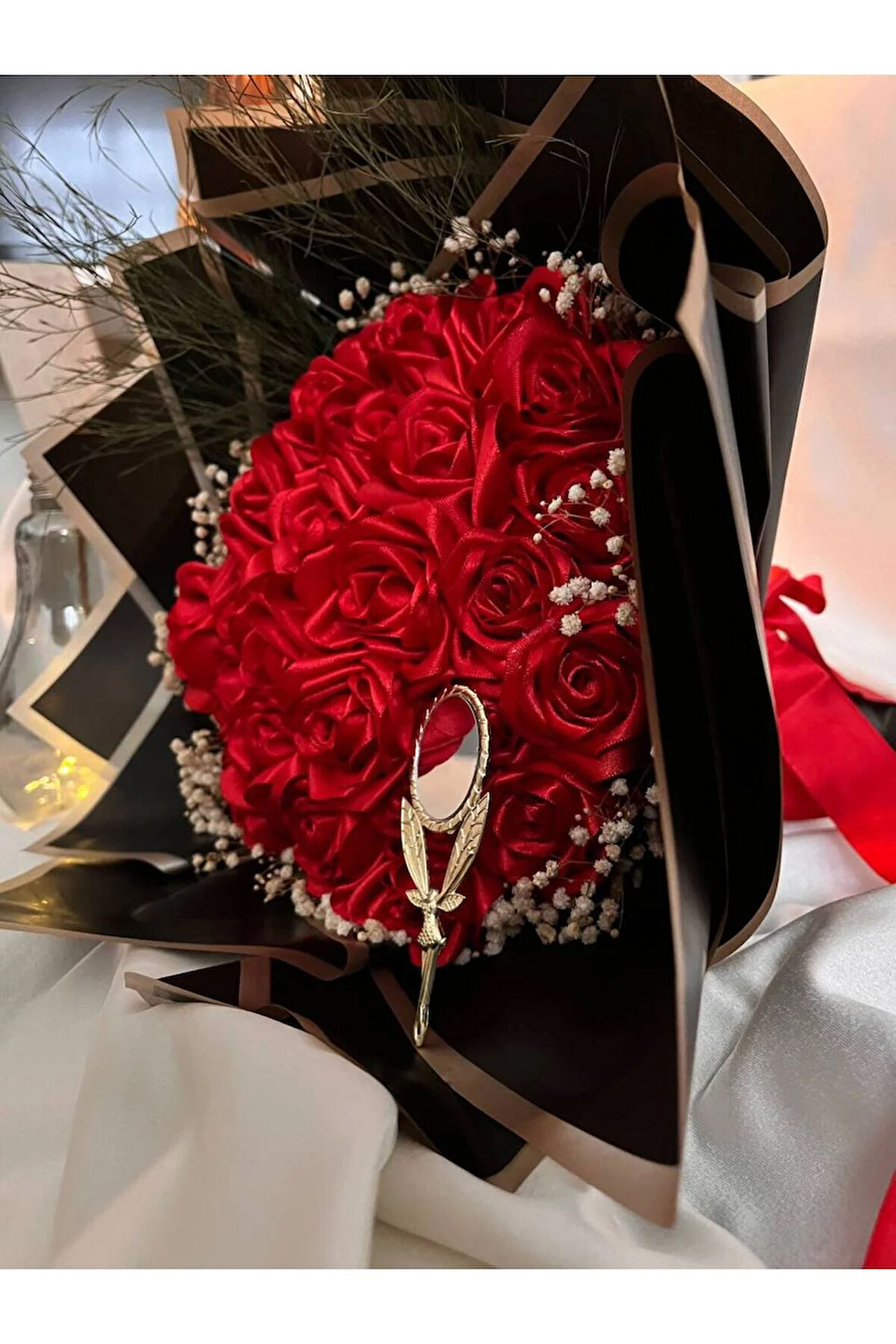 15 li Söz Nişan Kız isteme Sevgili Kumaş Yapay Solmayan Gül Buketi