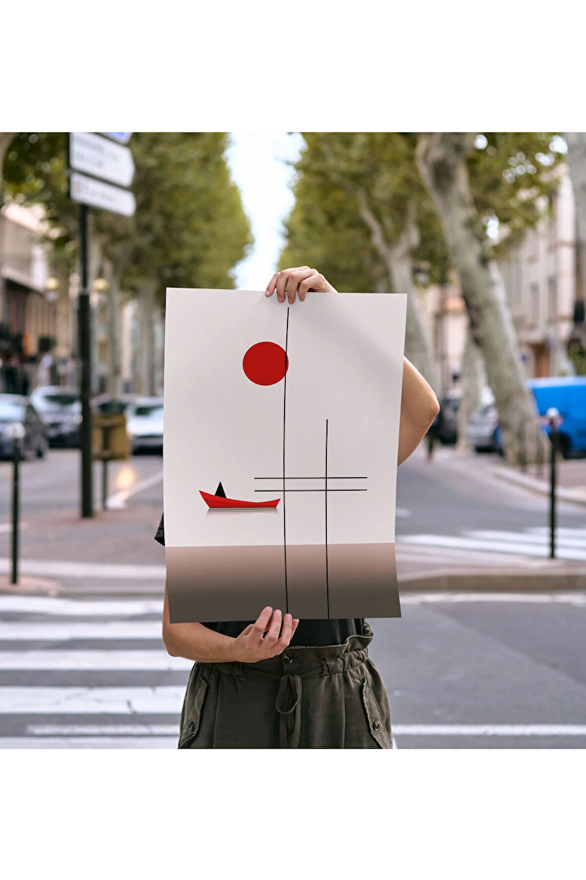 Çerçevesiz Poster - Dijital Baskı - Soyut Kırmızı Kayık