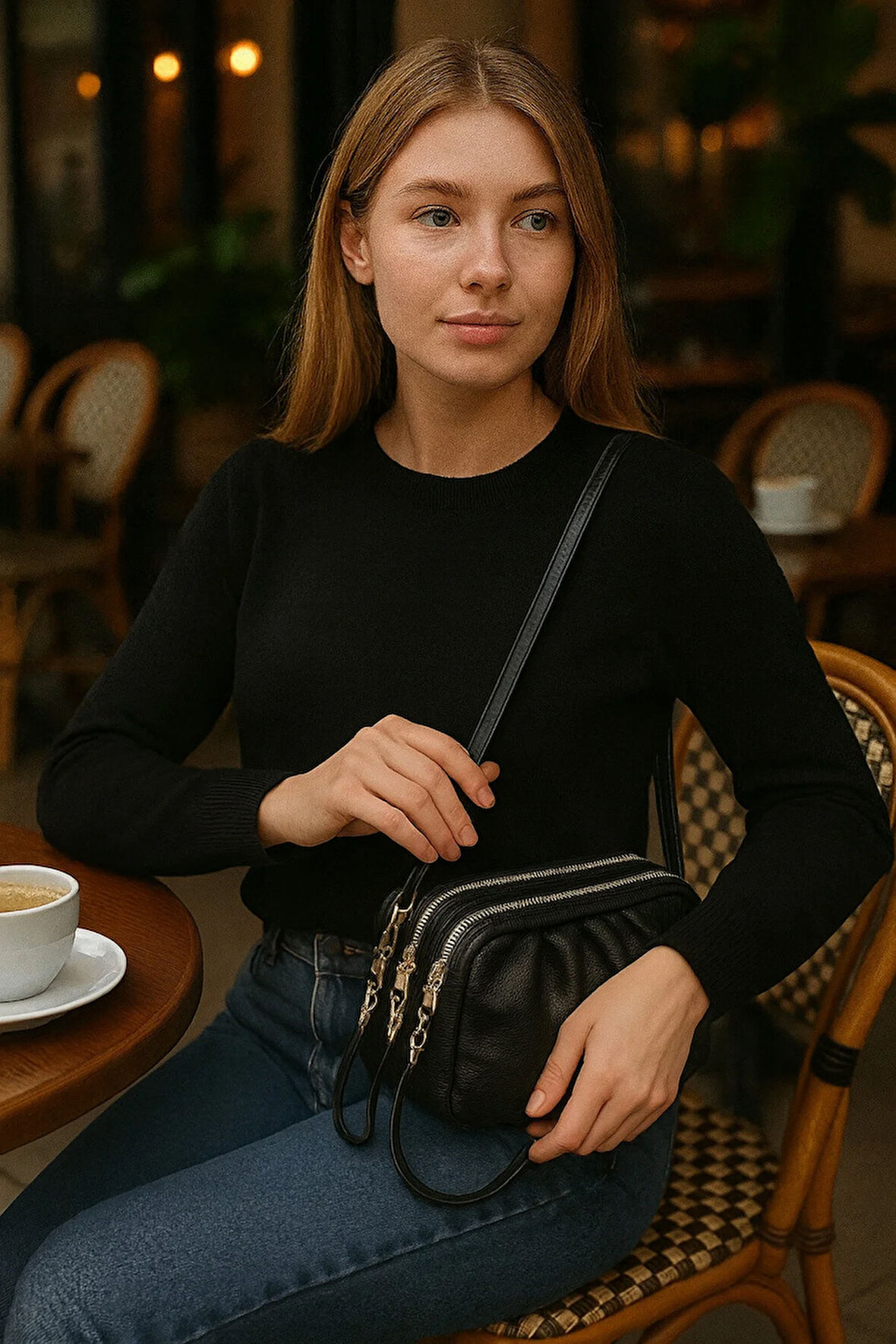 Kadın Çapraz Askılı Çok Gözlü Fermuar Detaylı Omuz Çantası