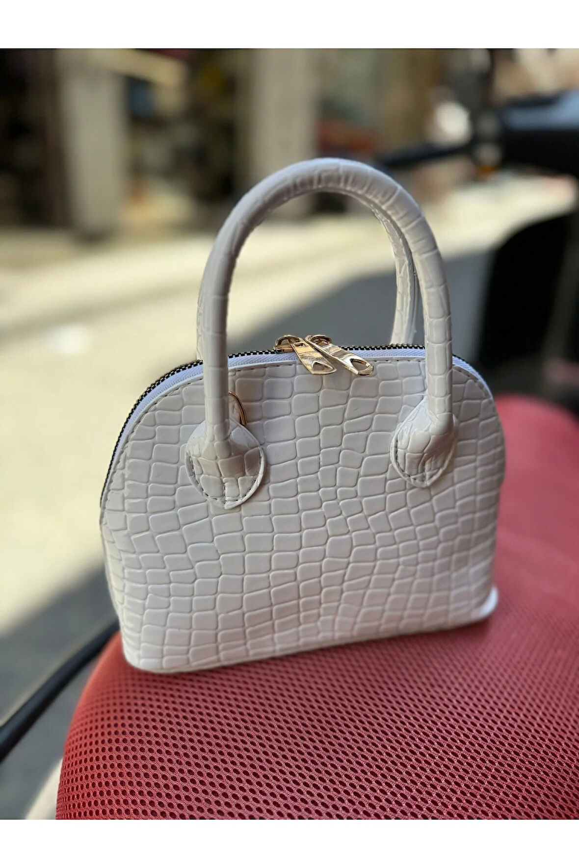 Kadın Parlak Mini Kroko Desen Uzun Askılı El, Omuz Çantası