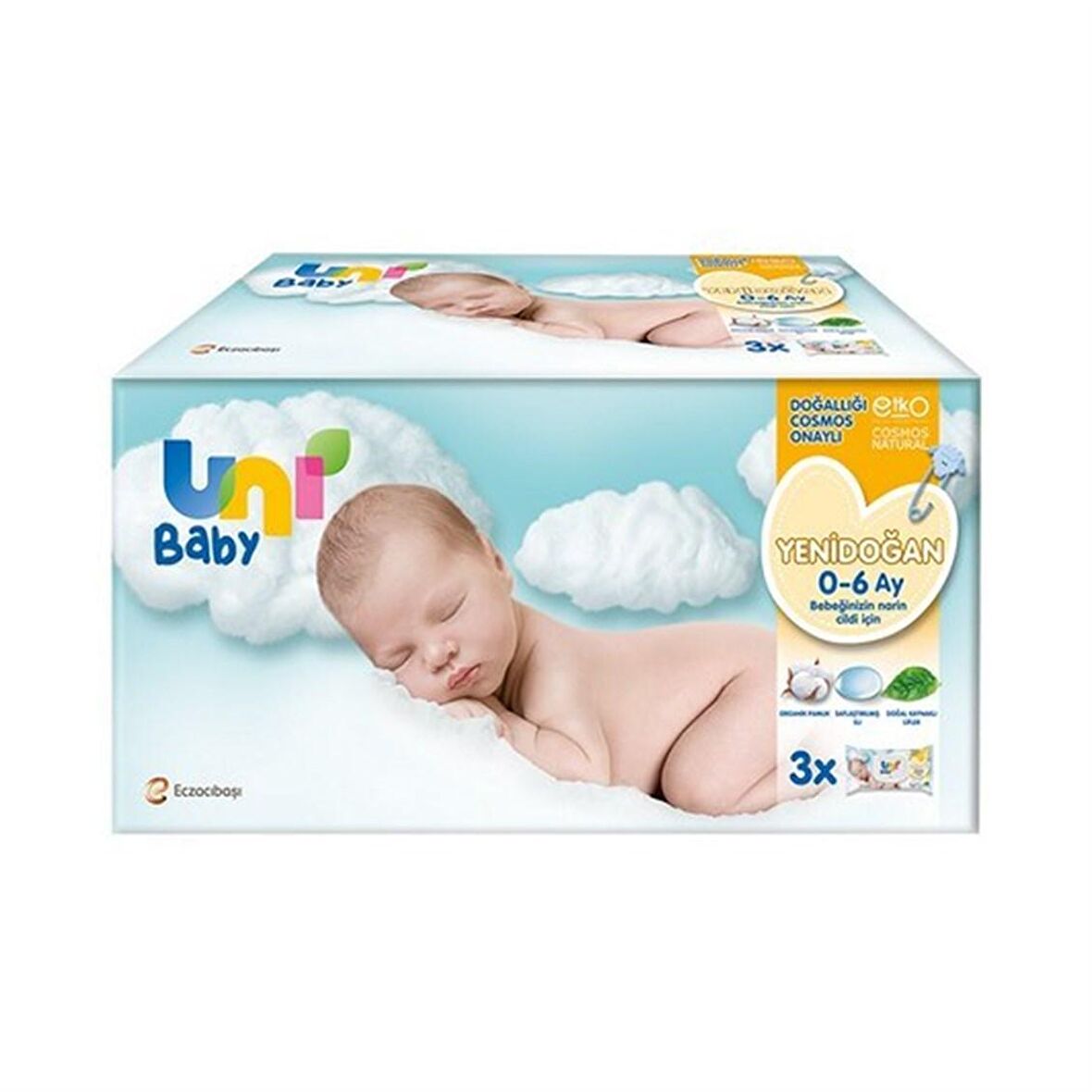 Uni Baby Yenidoğan Alkolsüz-Parfümsüz 3 x 40 Yaprak 3 Paket Islak Mendil