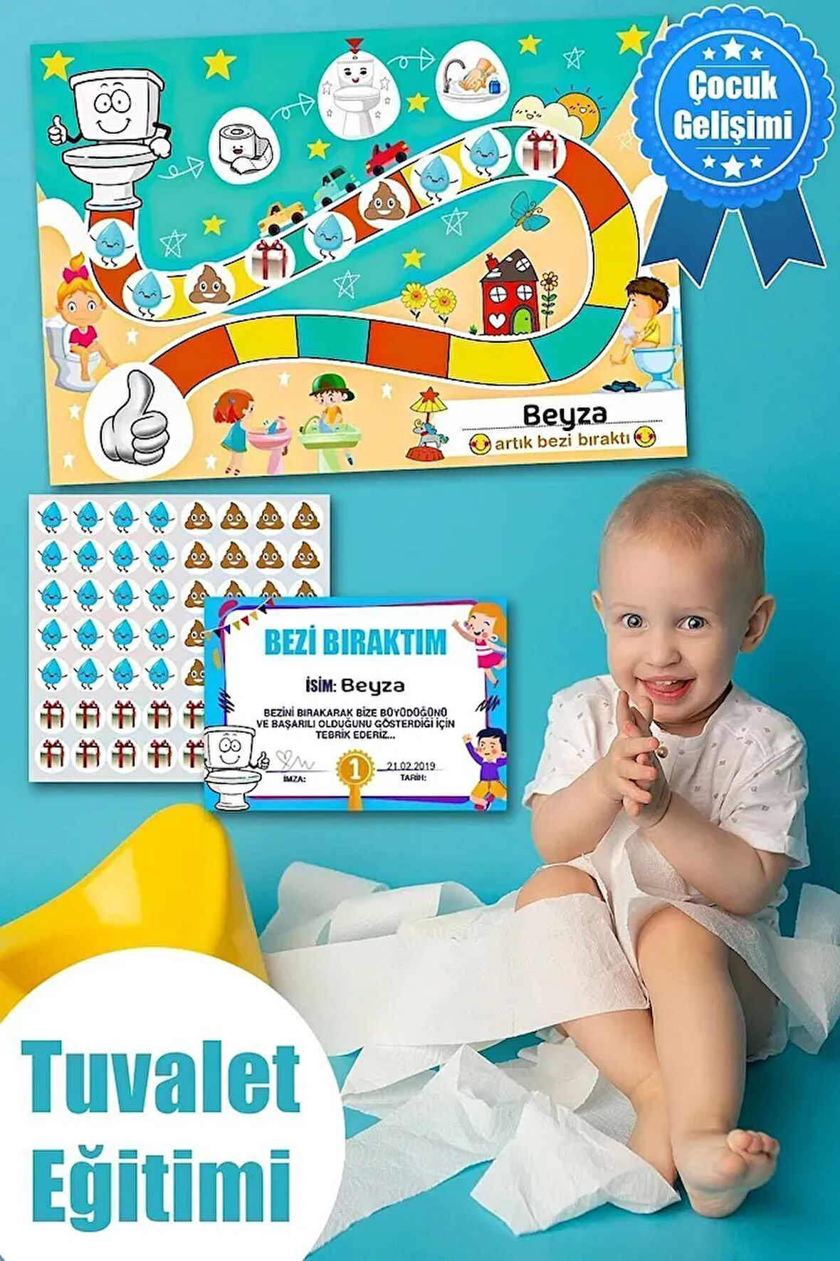 Eğlenceli Ve Eğitici Tuvalet Eğitimi Sticker Panosu 30x42cm