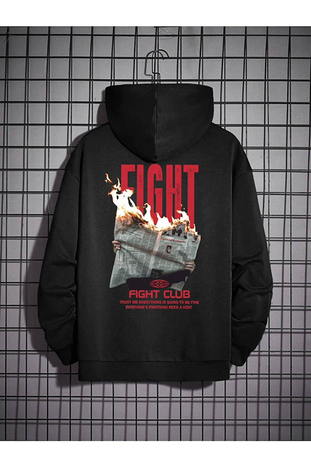 Oversize Unisex Fight Club Baskılı 3 Iplik Şardonlu Sweatshirt Hoodie