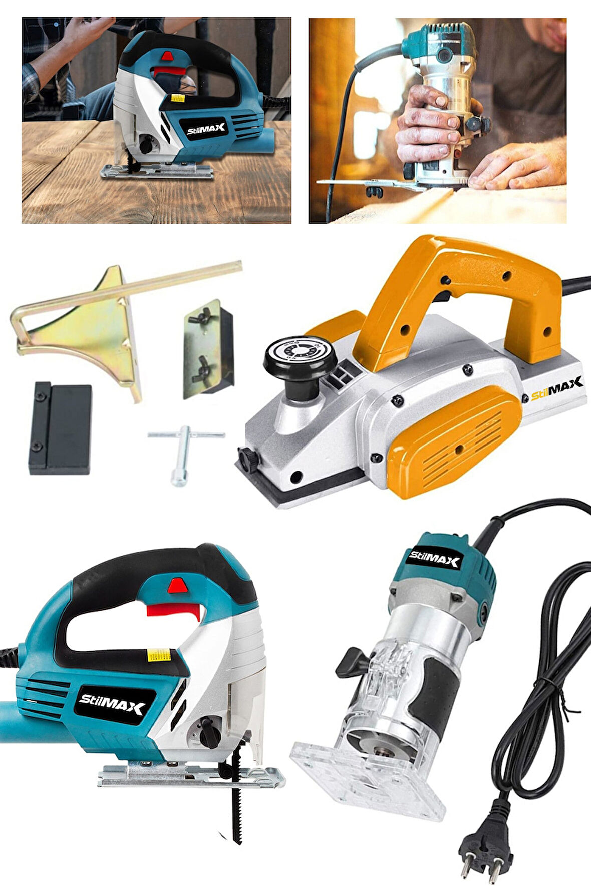 3'lü Usta Seti Freze Formika Açma + Ahşap Rendeleme Planya Makinesi +ahşap Kesme Dekupaj Çantalı Set