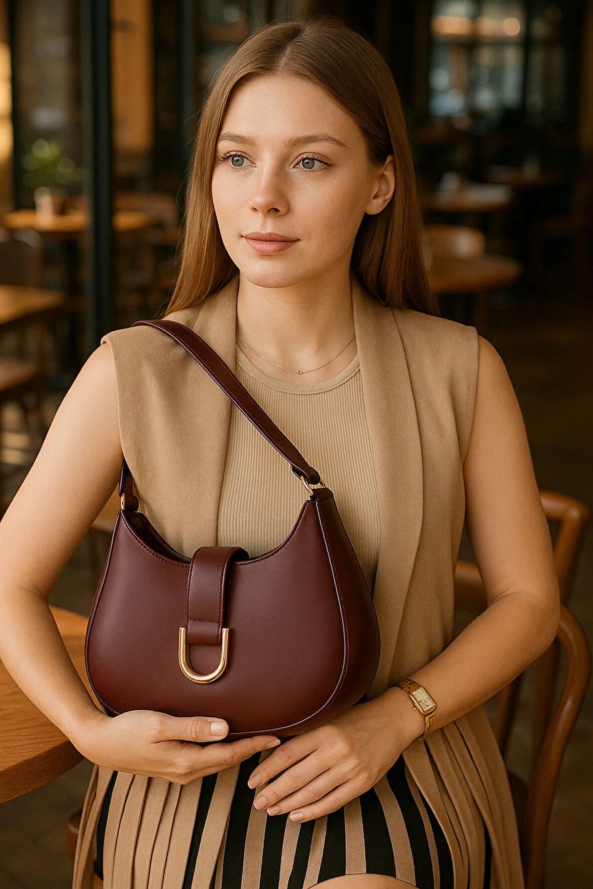 Lüks Metal Tokalı Omuz Çantası