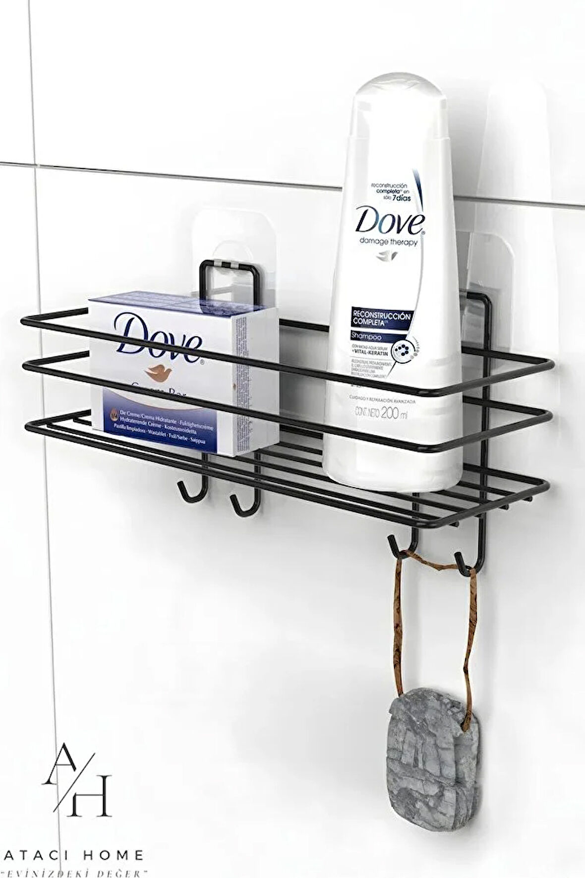 Paslanmaz Yapışkanlı 4 Kancalı Banyo Rafı Mat Siyah Banyo Şampuanlık Duşakabin Duş Askısı