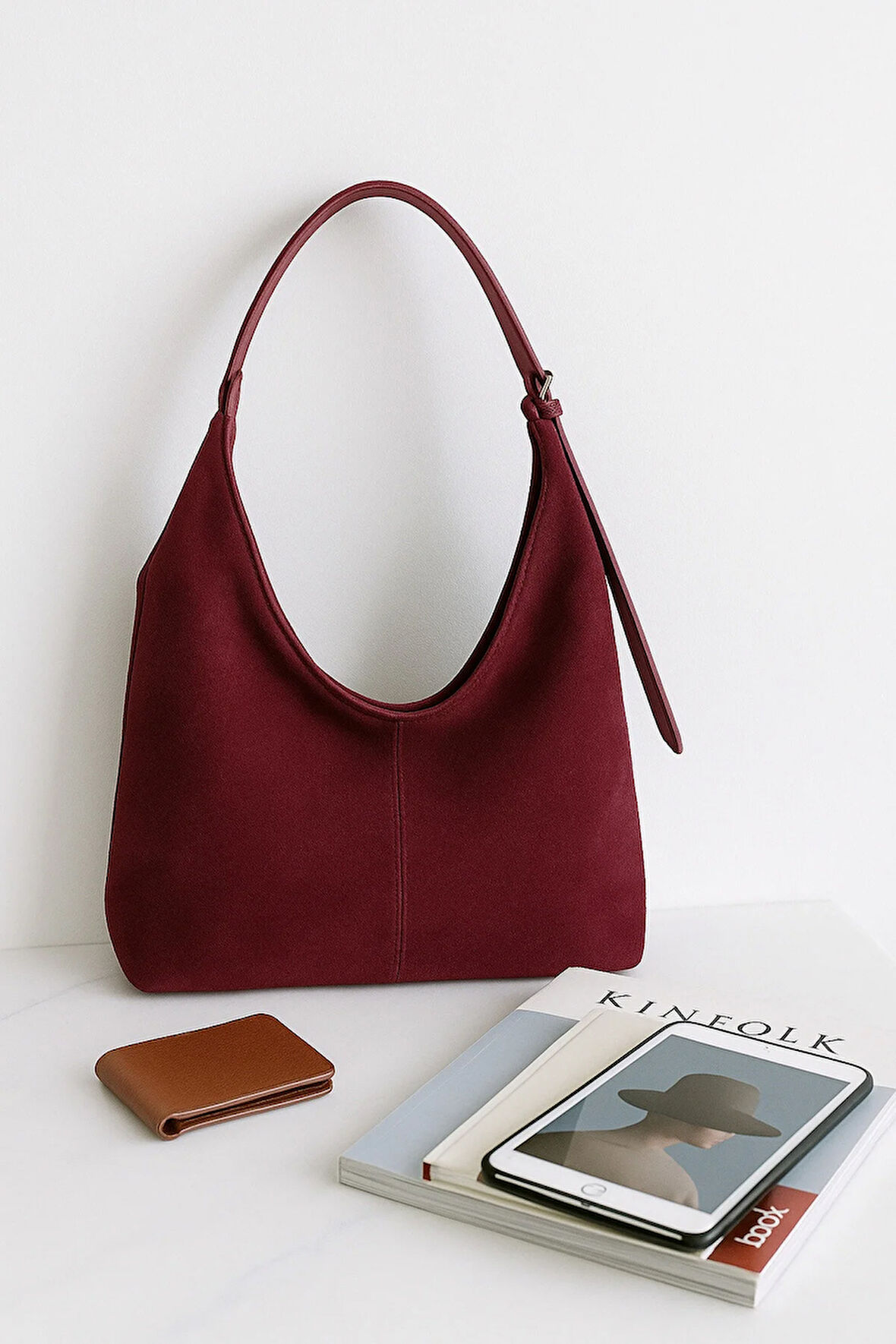 Lüks Süet Dokulu Geniş Omuz Çantası