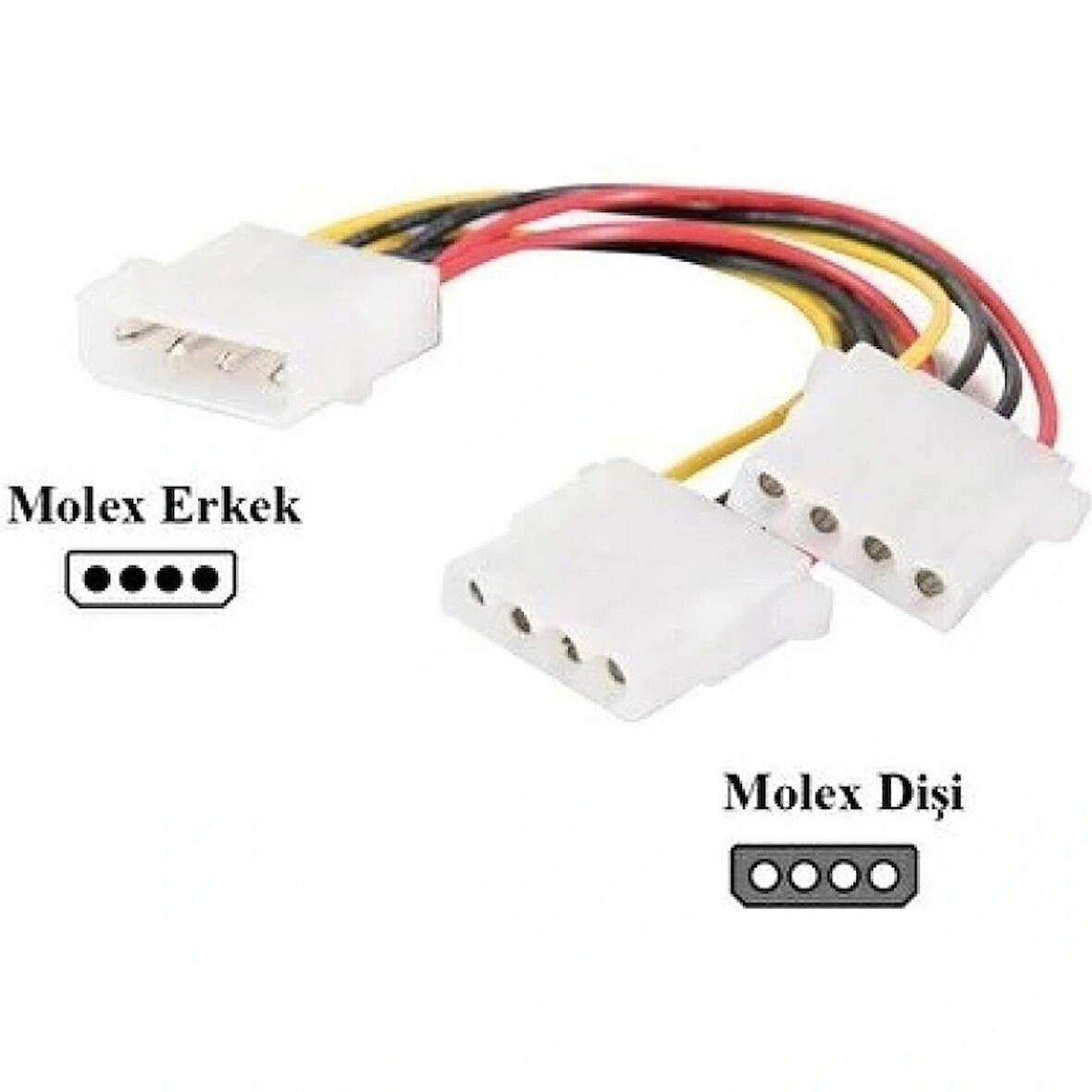 Prige 4 Pin Molex 2Lİ Power Çoklayıcı 2 Çıkış 1 Giriş Supply Kasa 2Lİ Power Kablo