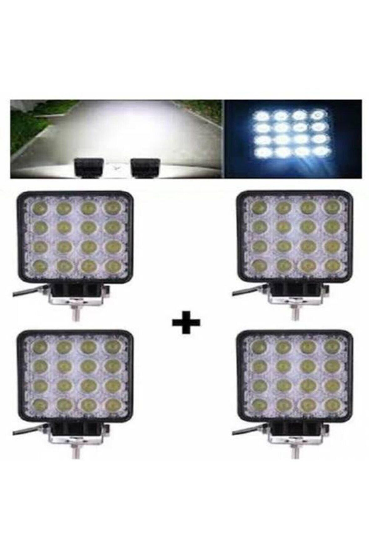 4 Adet 12v-24v Uyumlu 48w Off Road Sis Farı Sis Lambası 16 Led Kare Çalışma Lambası Su Geçirmez