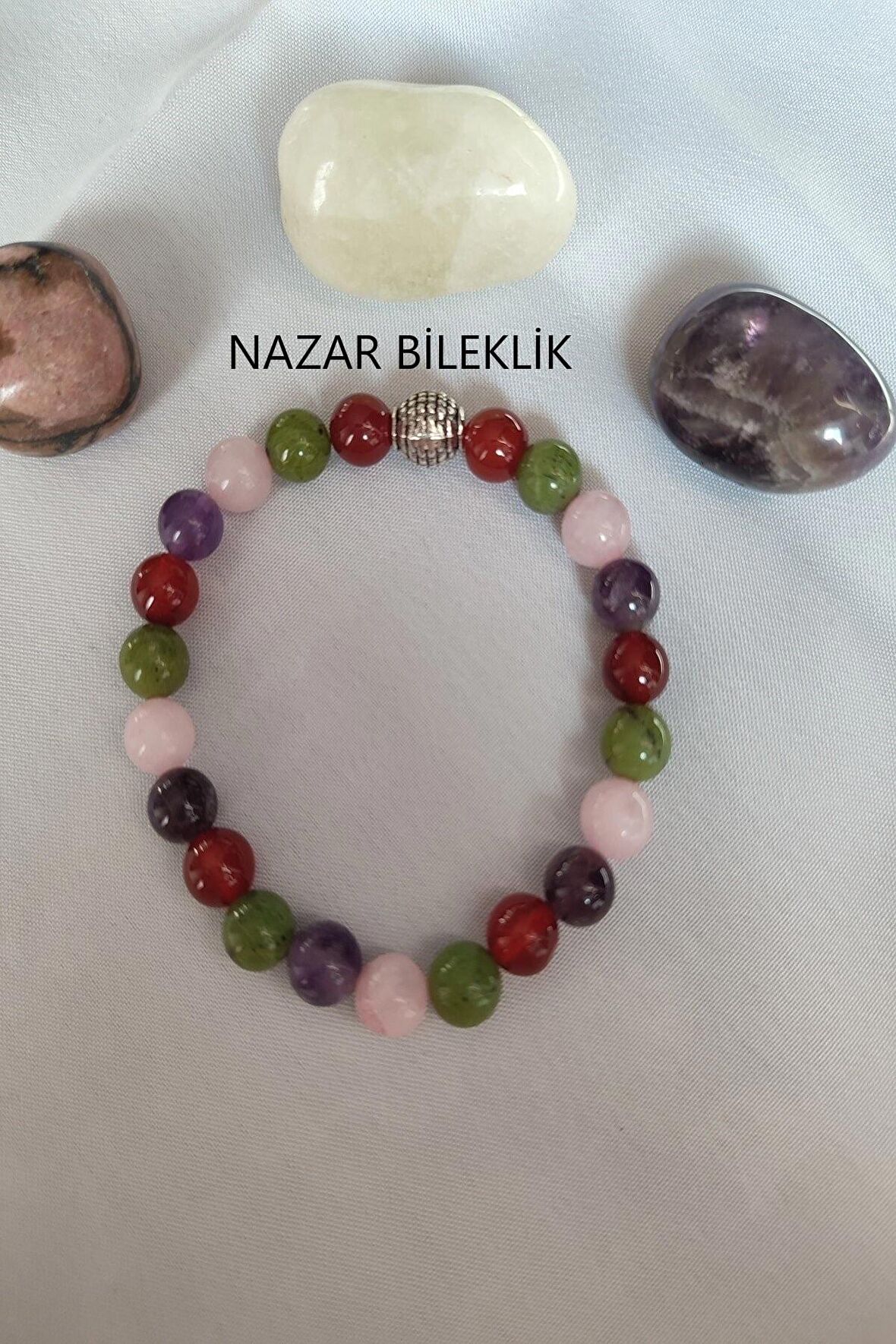 Nazar Bileklik ( Yeşim,kırmızı Akik,pembe Kuvars,ametist Doğaltaş Bileklik