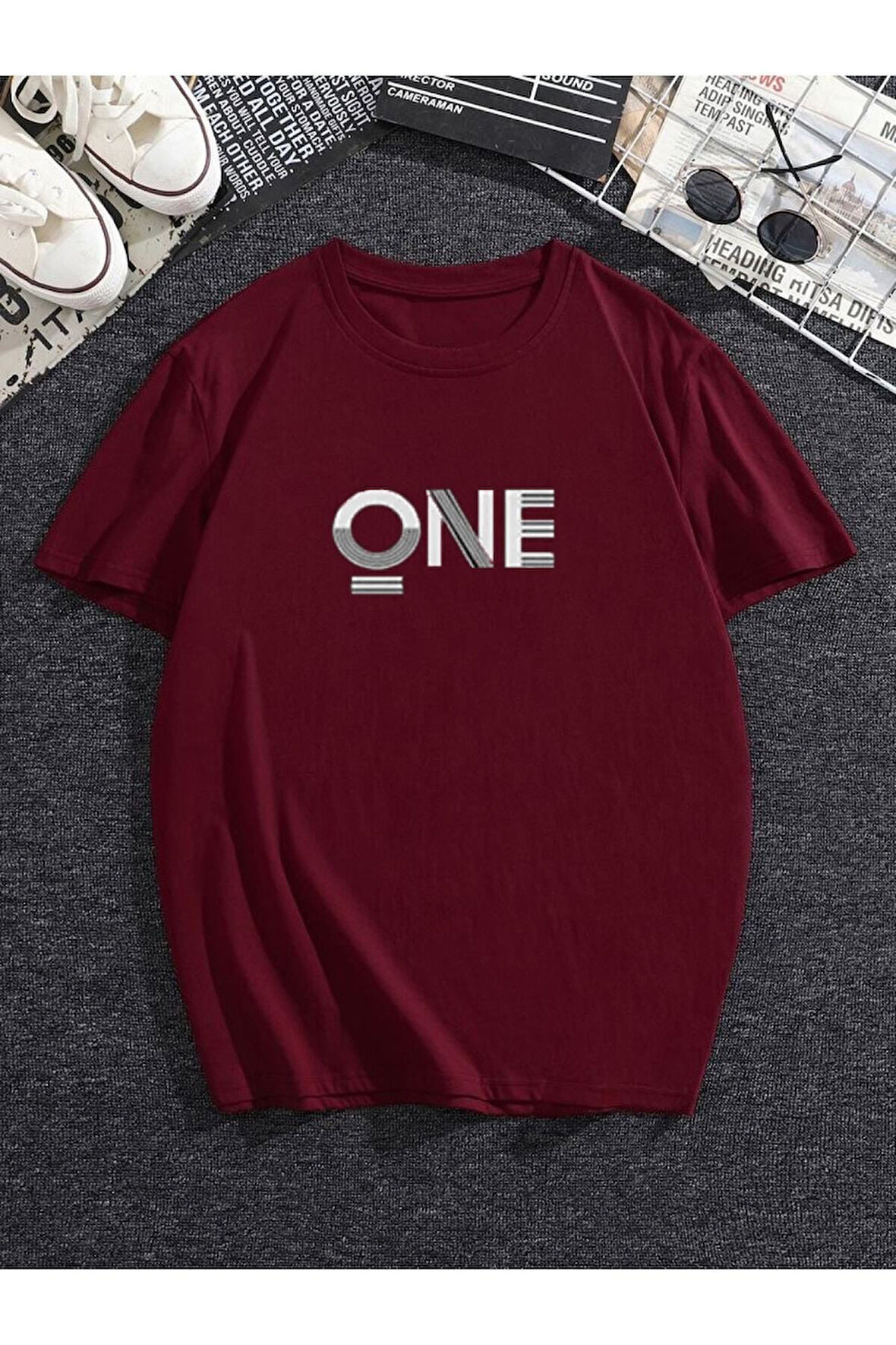 Oversize One Baskılı Siyah Tshirt