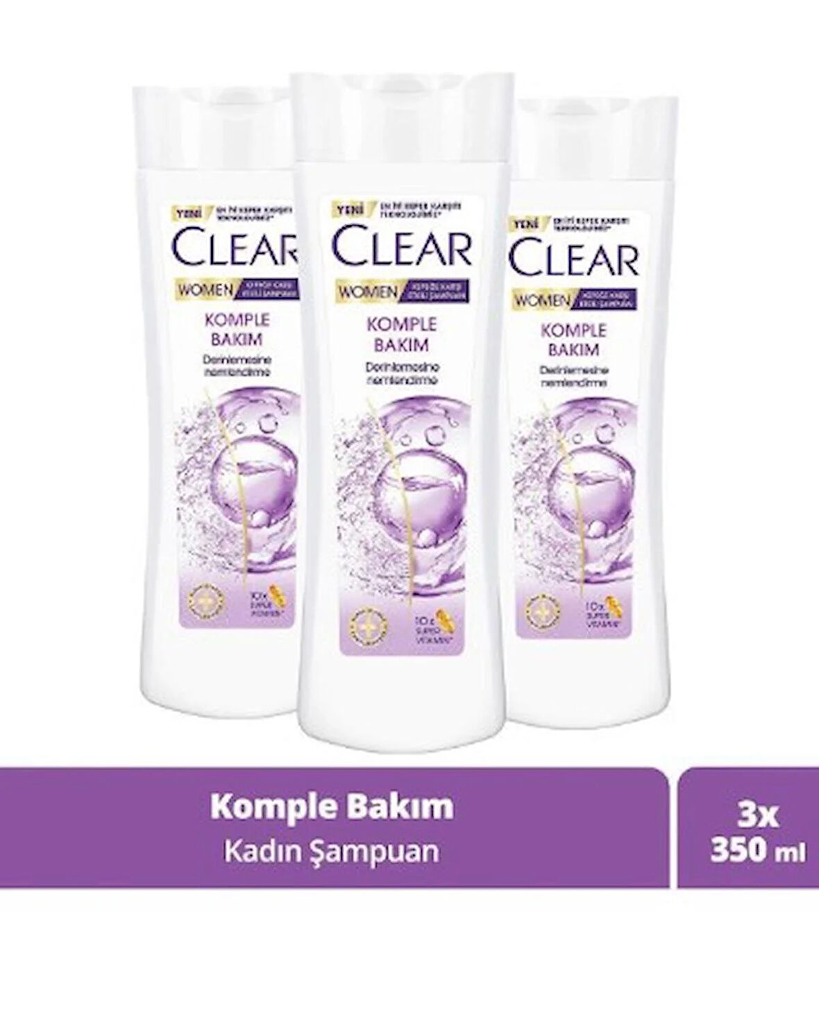 Clear Women Kepeğe Karşı Etkili Şampuan Komple Bakım 350 ml X3