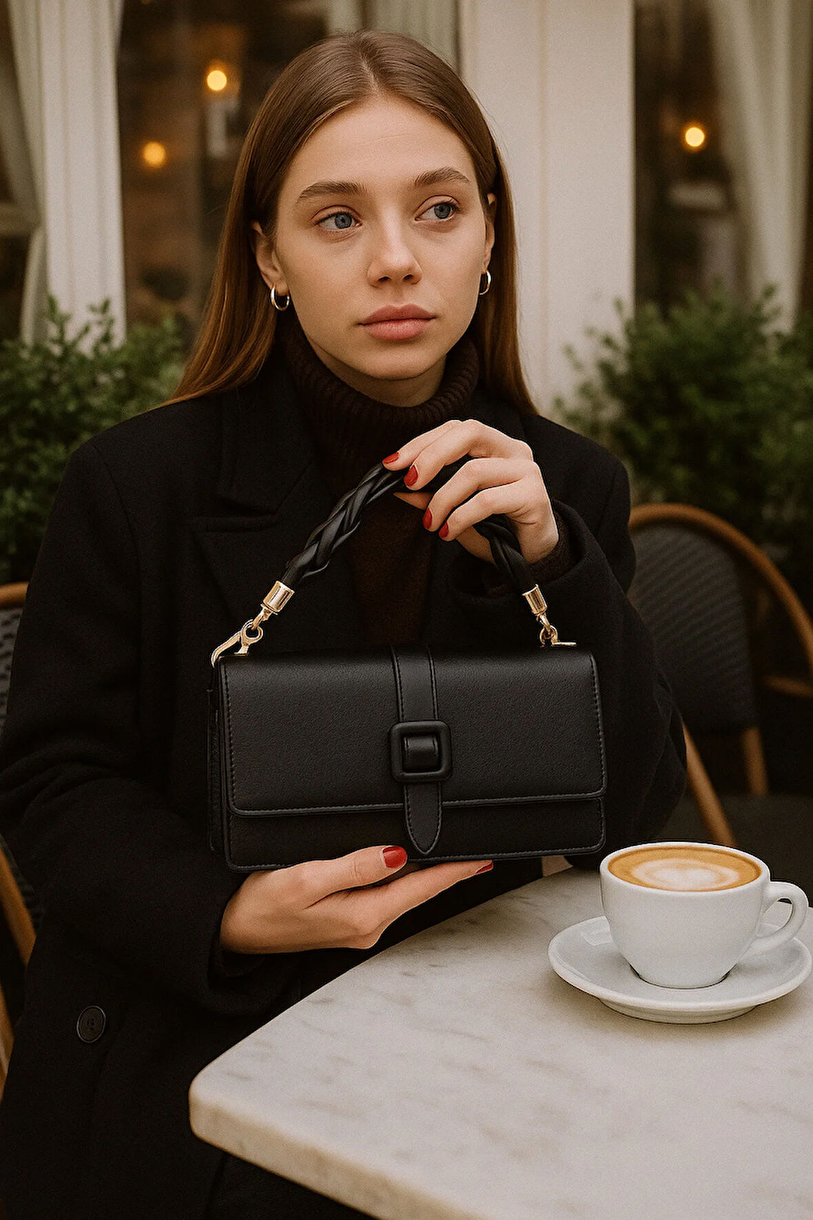 Lüks Örgü Kısa Sap Detaylı 2 Gözlü Çapraz Omuz Çantası