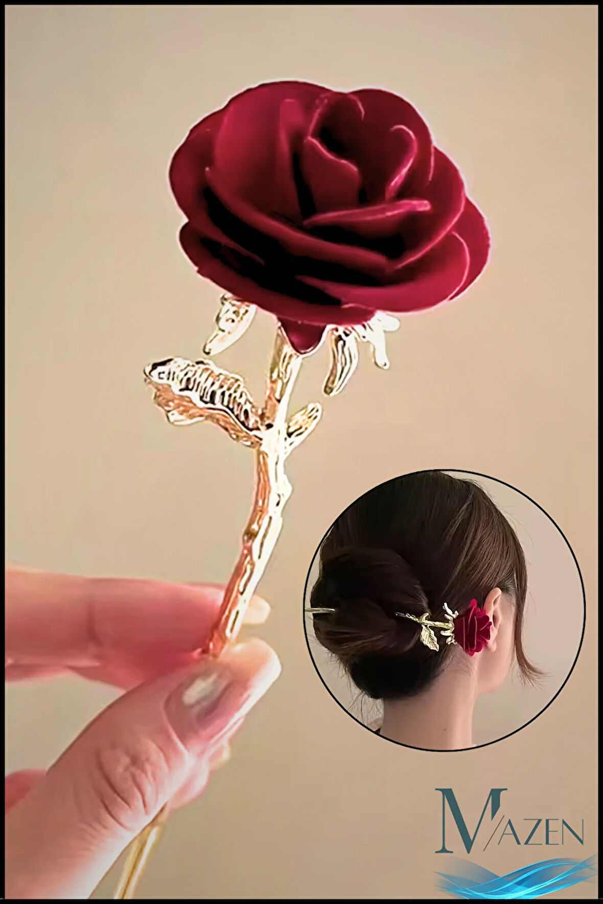 Japon Stil Metal Gül Figürlü Topuz Tokası | Kanzashi Saç Aksesuarı