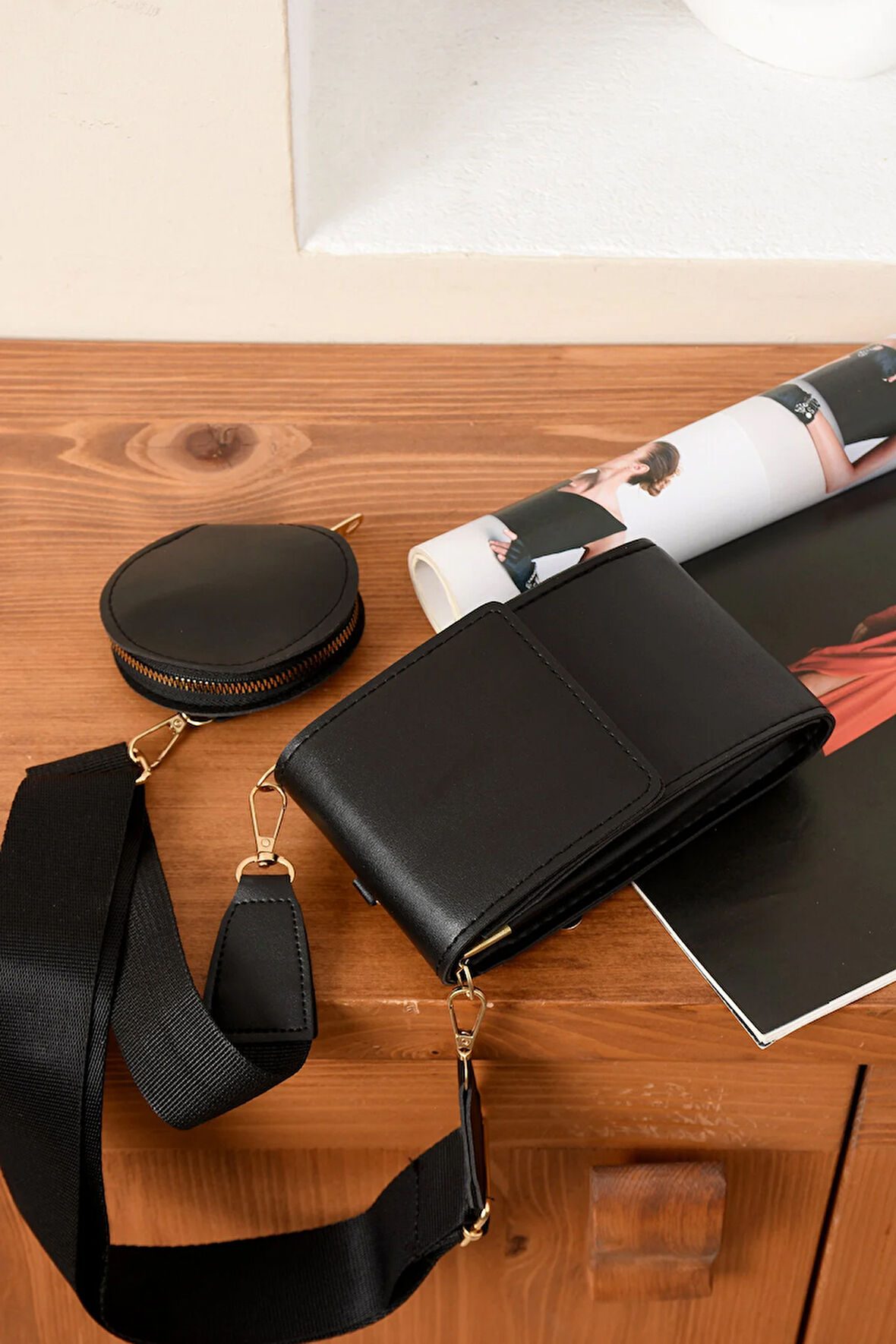 Lüks Çapraz Askılı Kolon Kemer Detaylı Mini Cüzdan Tasarımlı Çanta